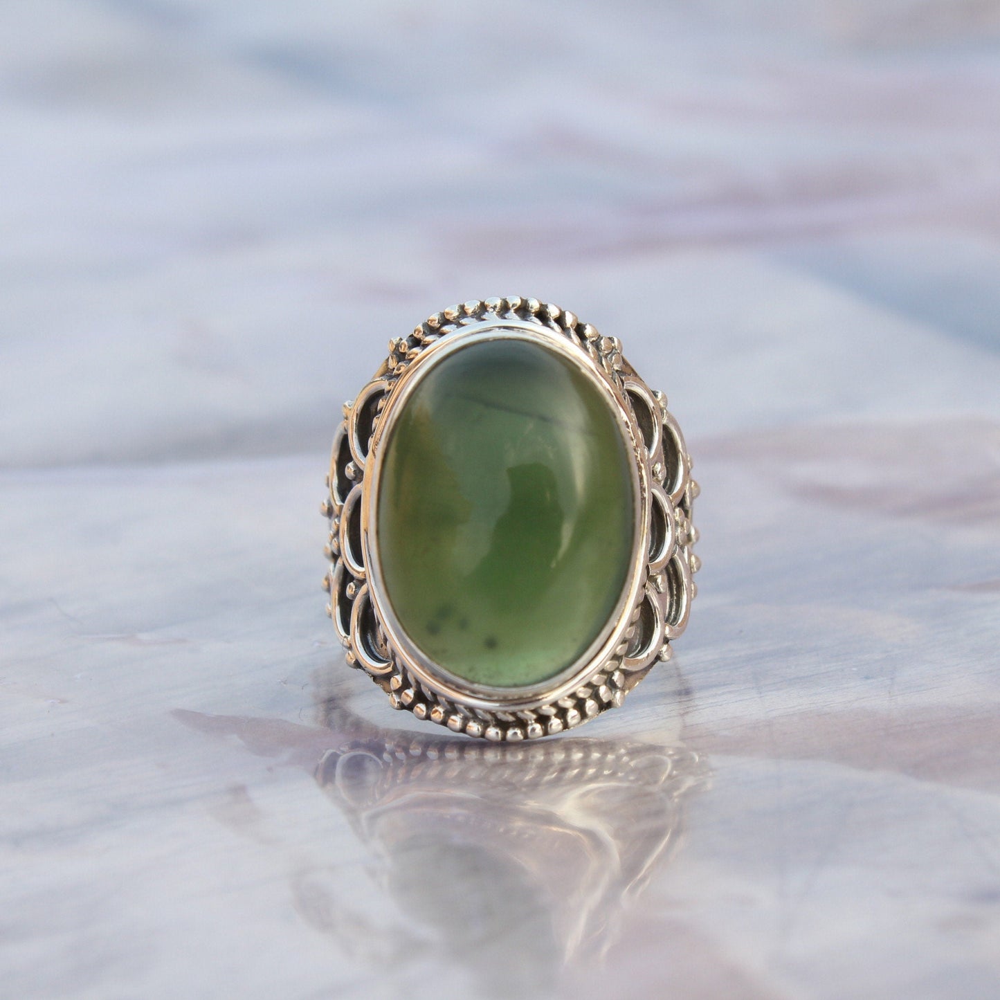 Boho Statement Ring - Green Jade Sterling Silver Ring - Hand Crafted Bohemian Ring-Bohemian Ring - Green Jade - Rings -Gift for