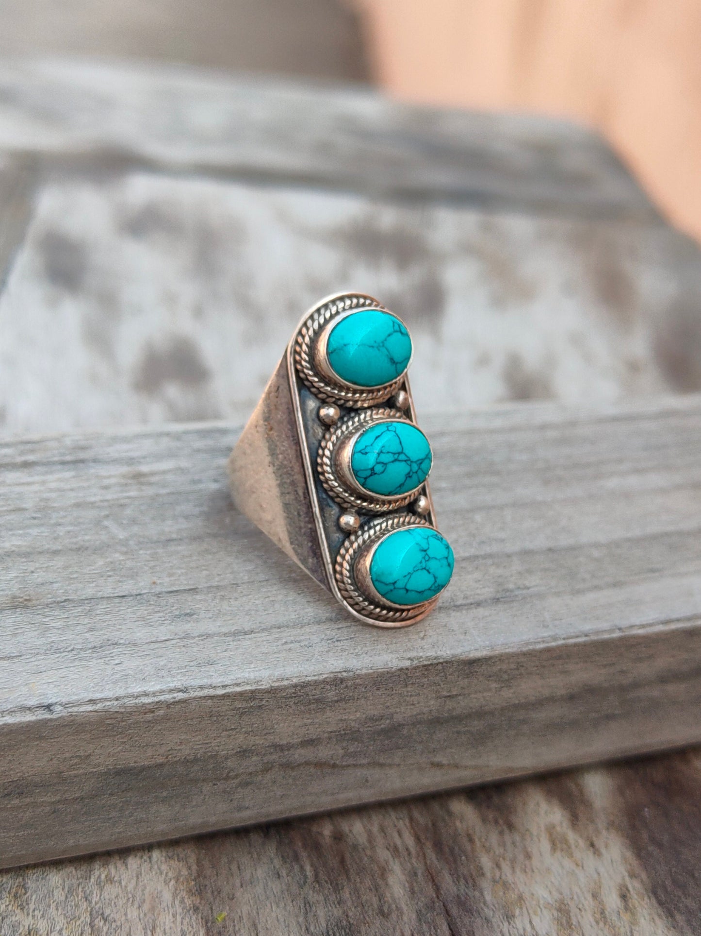 Boho Statement Ring - Turquoise Sterling Silver Ring - Hand Crafted Bohemian Ring-Bohemian Ring - Turquoise - Rings -Gift for