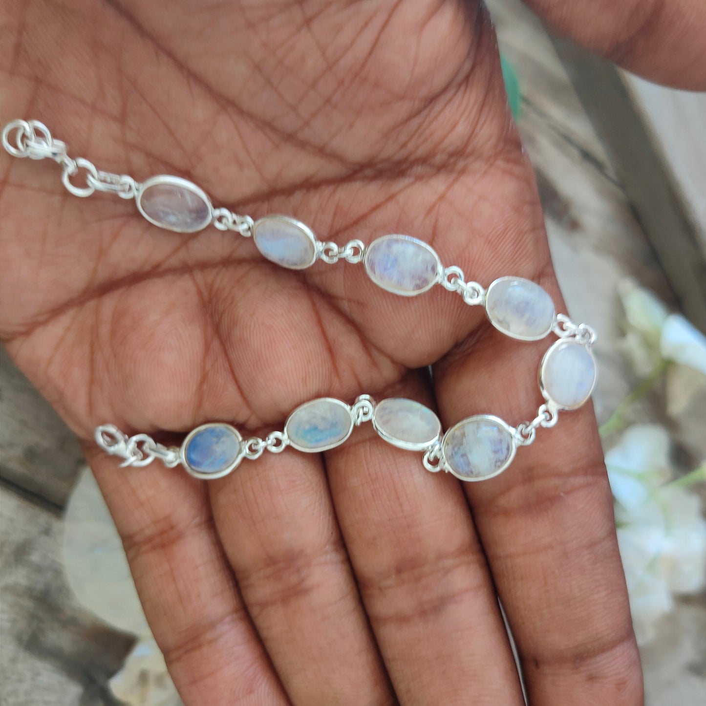 Moonstone bracelet - Silver Beaded Bracelet - Sterling Silver Bracelet - Dainty Silver Bracelet for Women Bracelets - Silver-dainty bracelet