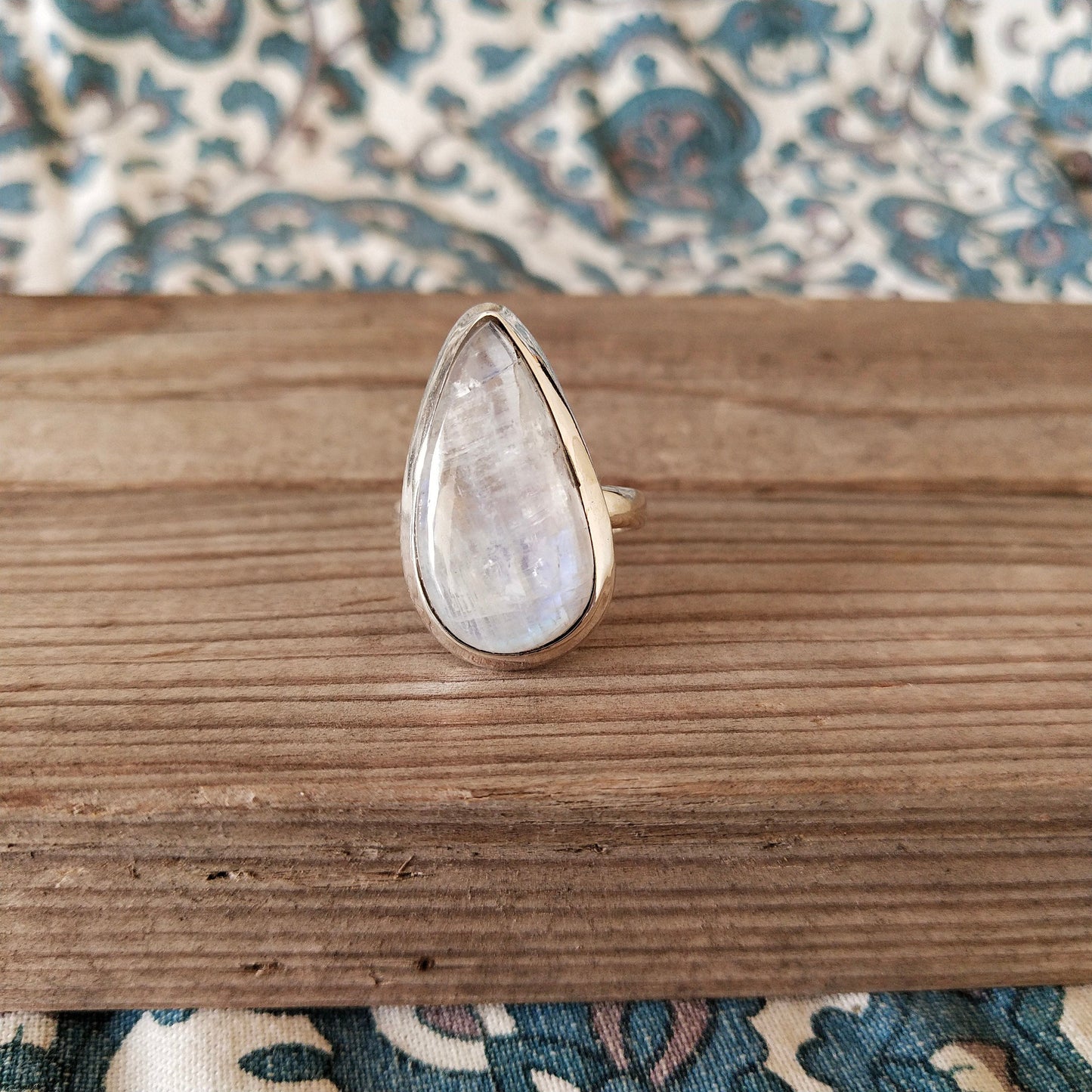 Boho Ring - Rainbow Moonstone Sterling Silver Ring - Hand Crafted Bohemian Ring-Bohemian Ring - Rainbow Moonstone - Rings -Gift for her