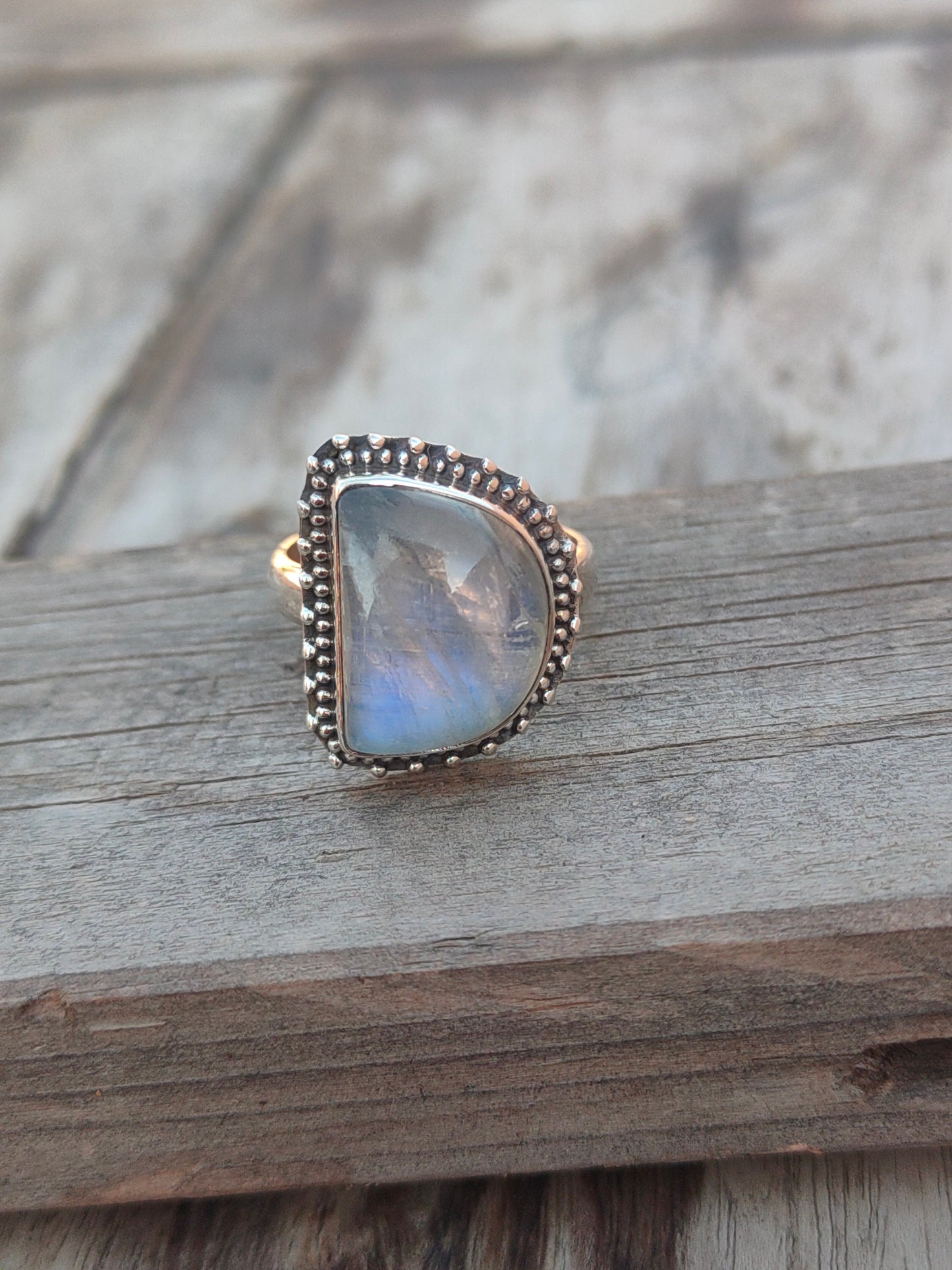 Boho Statement Ring -Rainbow Moonstone Sterling Silver Ring-Hand Crafted Bohemian Ring-Bohemian Ring-Rainbow moonstone Ring -Rings -Gift for