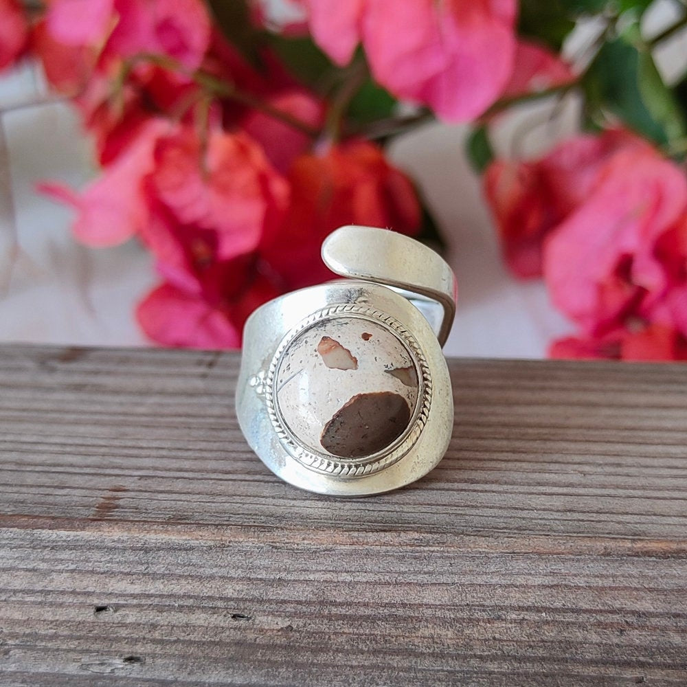 Jasper Sterling Silver Handmade Adjustable ring Jasper Stone Daily Wearable Rings in Round Shape Boho rings Gift for Her, Adjustable Ring