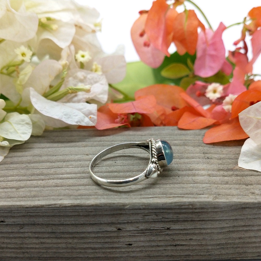 minimalist summer jewelry Aqua Blue Calcy Sterling Silver Ring - Hand Crafted Bohemian Ring-Bohemian Ring - Aqua Blue Calcy Rings -Gift for