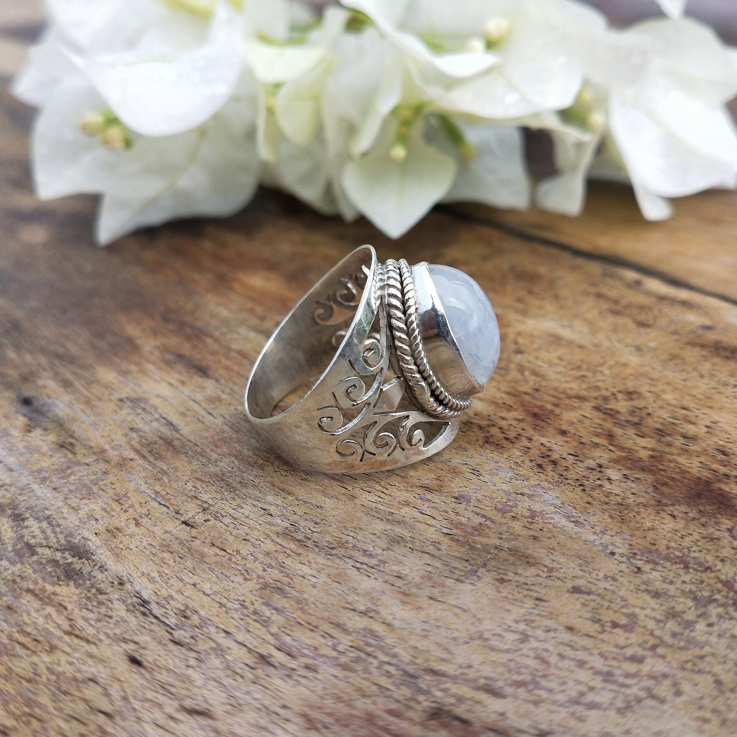 Boho Statement Ring - Rainbow Moon stone Sterling Silver Ring - Hand Crafted Bohemian Ring -Bohemian Ring - Rainbow Ring - Rings - Gift for