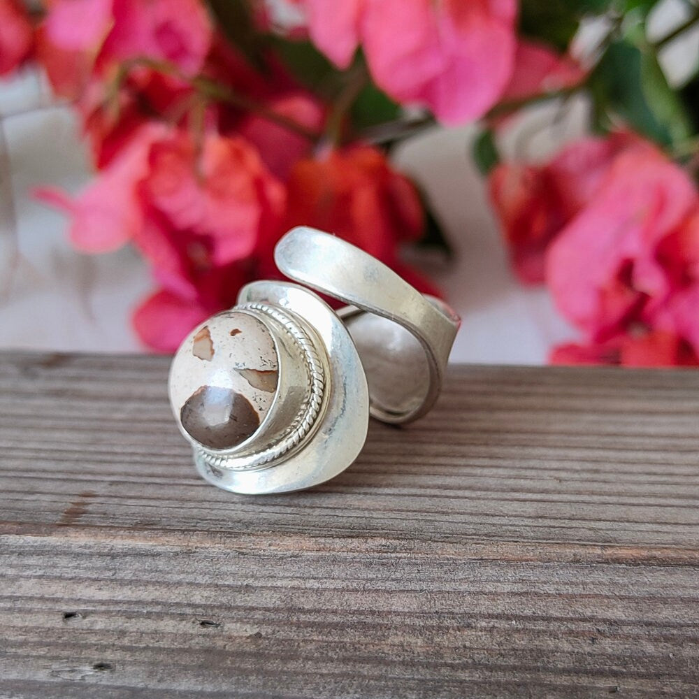 Jasper Sterling Silver Handmade Adjustable ring Jasper Stone Daily Wearable Rings in Round Shape Boho rings Gift for Her, Adjustable Ring