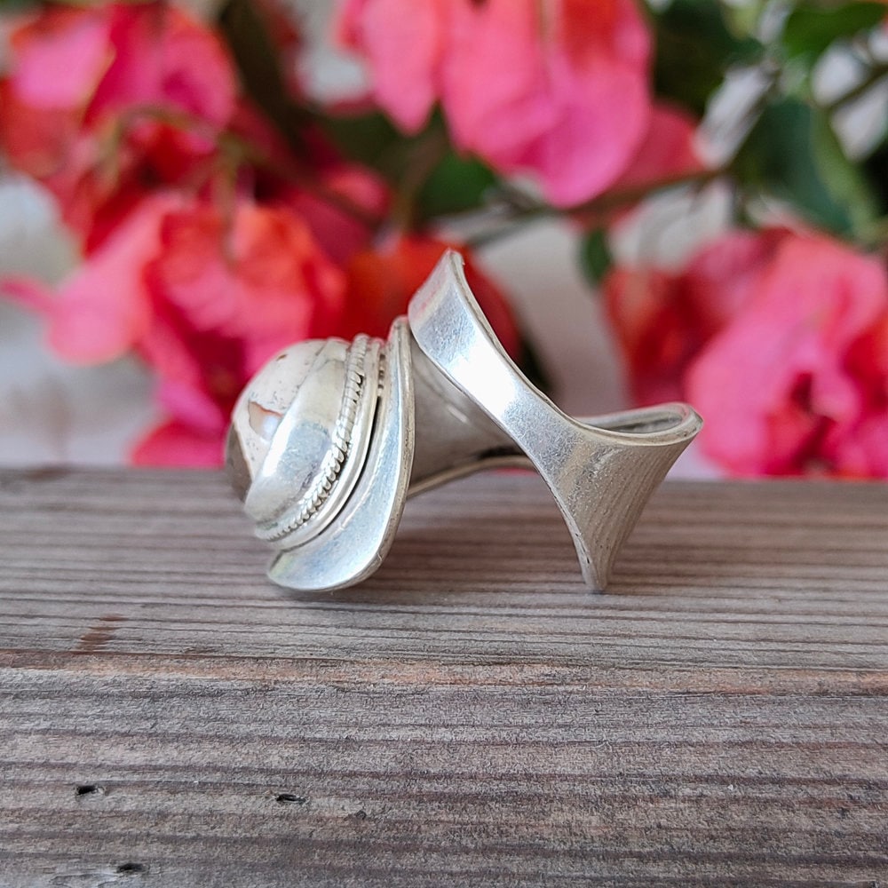 Jasper Sterling Silver Handmade Adjustable ring Jasper Stone Daily Wearable Rings in Round Shape Boho rings Gift for Her, Adjustable Ring