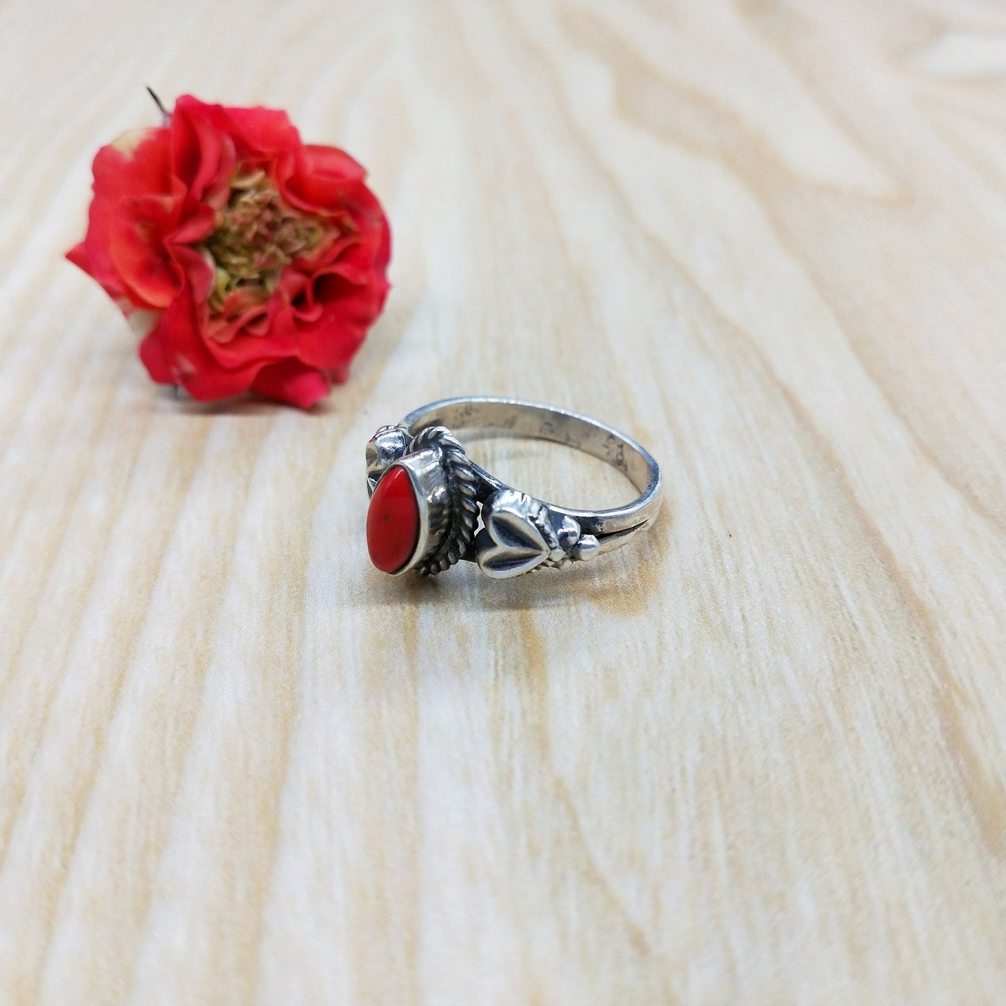 Boho Statement Ring | Coral Sterling Silver Ring | Hand Crafted Bohemian Ring | Boho Ring | Coral Ring | Rings for Gifts - Gifts for her