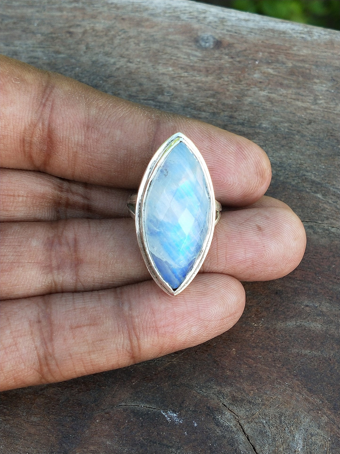 Moonstone Boho Ring - Rainbow Moonstone Sterling Silver Ring- Hand Crafted Bohemian Ring-Bohemian Ring-Marquise stone ring - Rings -Gift for