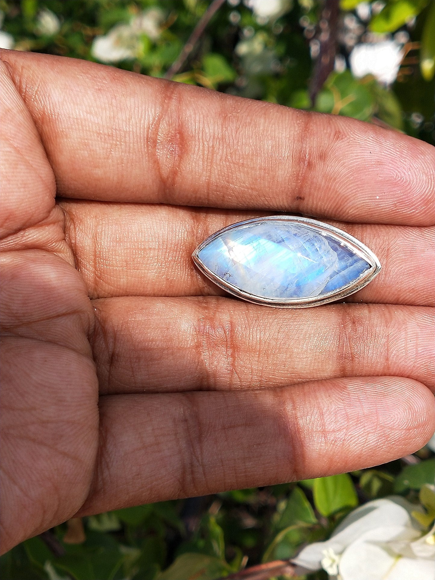 Moonstone Boho Ring - Rainbow Moonstone Sterling Silver Ring- Hand Crafted Bohemian Ring-Bohemian Ring-Marquise stone ring - Rings -Gift for