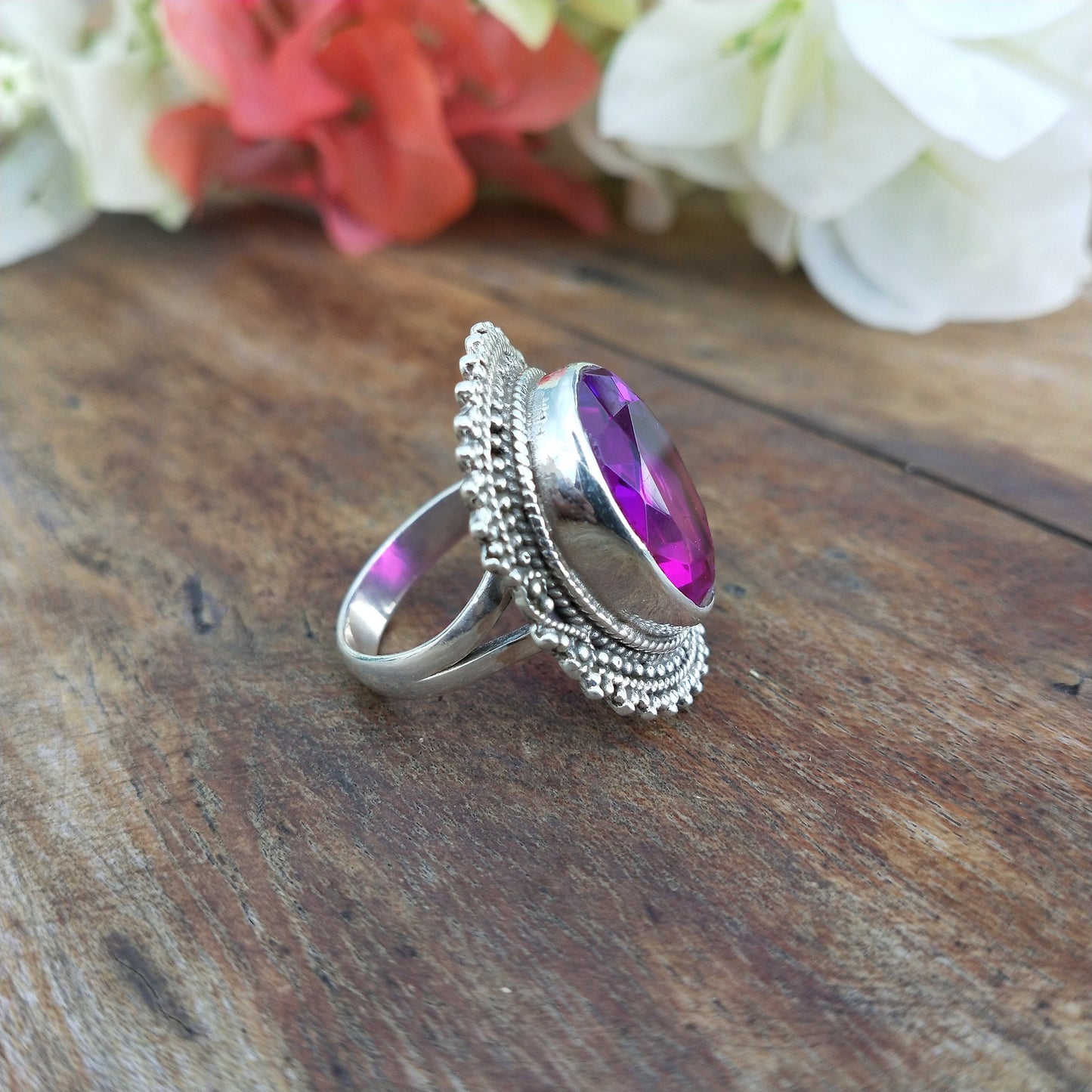 Bague Boho en pierre de verre - Bague de déclaration Boho - Bague en argent sterling - Bague bohème fabriquée à la main - Bague bohème - Bagues - Cadeau pour elle - cadeaux