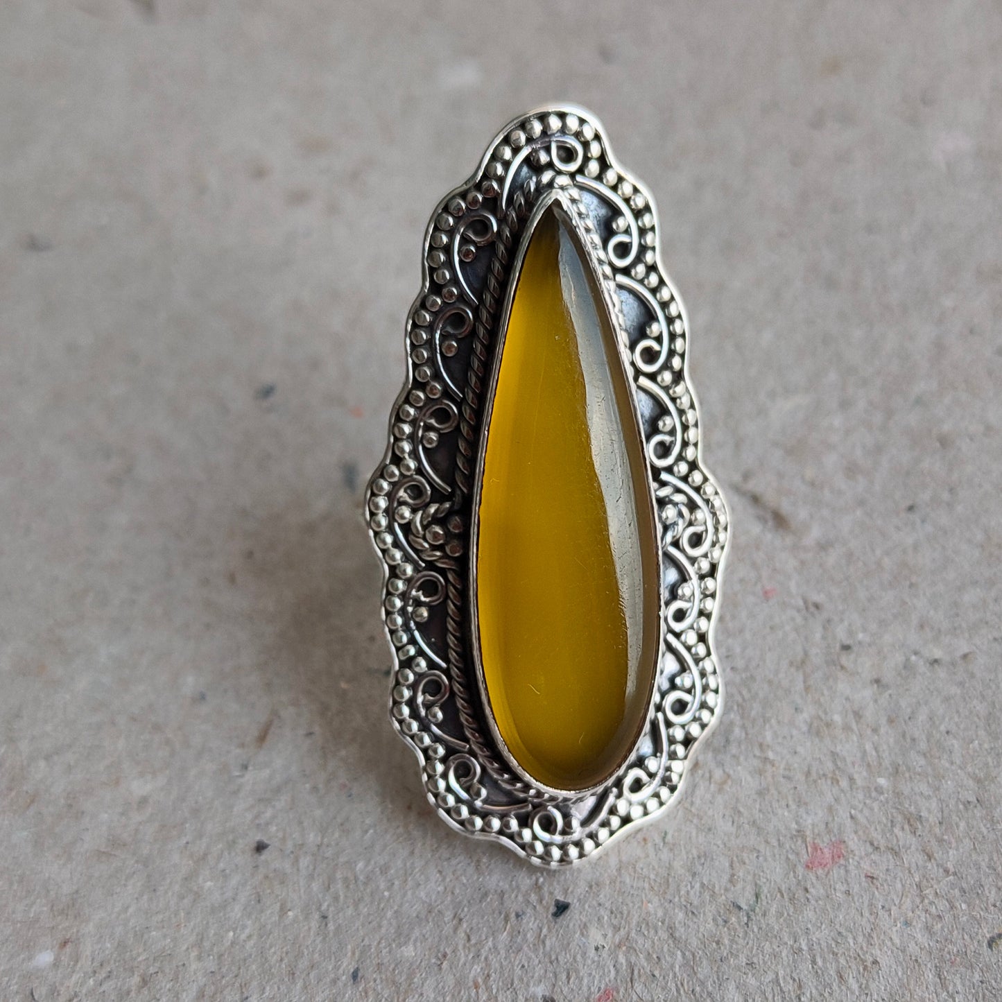 Boho Statement Ring - Yellow Calci Sterling Silver Ring - Hand Crafted Bohemian Ring-Bohemian Ring - Yellow Calci Rings -Gift for her Gifts