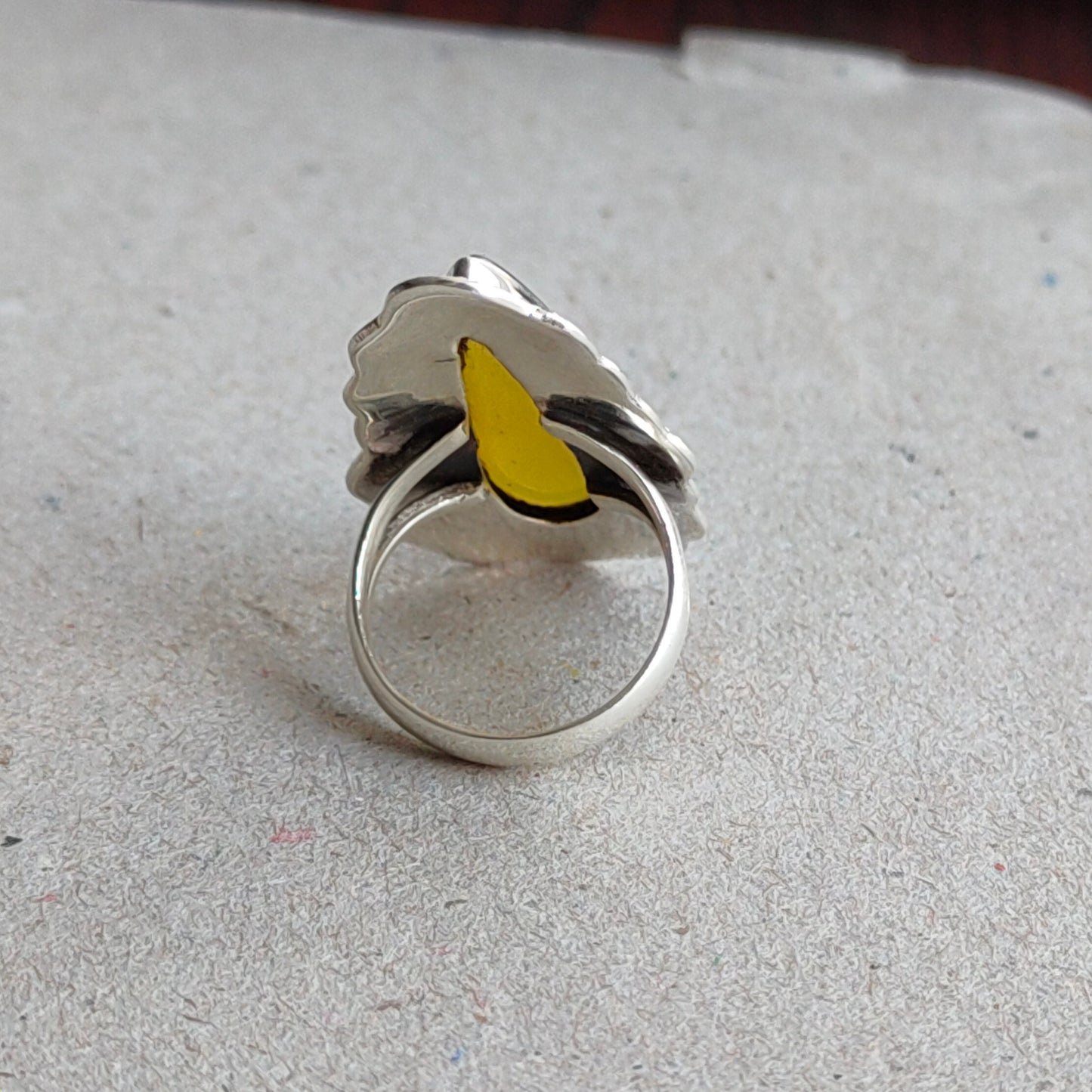Boho Statement Ring - Yellow Calci Sterling Silver Ring - Hand Crafted Bohemian Ring-Bohemian Ring - Yellow Calci Rings -Gift for her Gifts