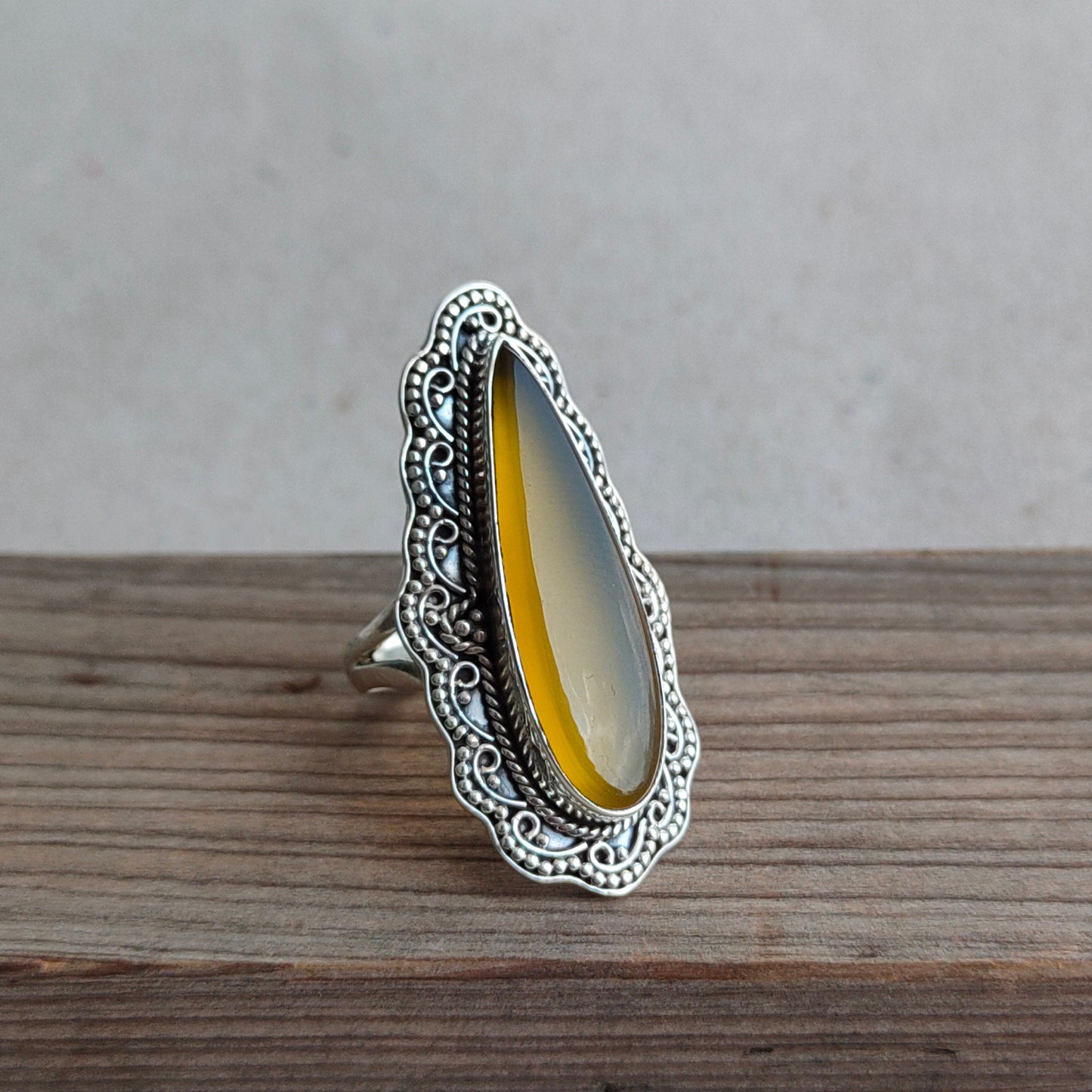 Boho Statement Ring - Yellow Calci Sterling Silver Ring - Hand Crafted Bohemian Ring-Bohemian Ring - Yellow Calci Rings -Gift for her Gifts