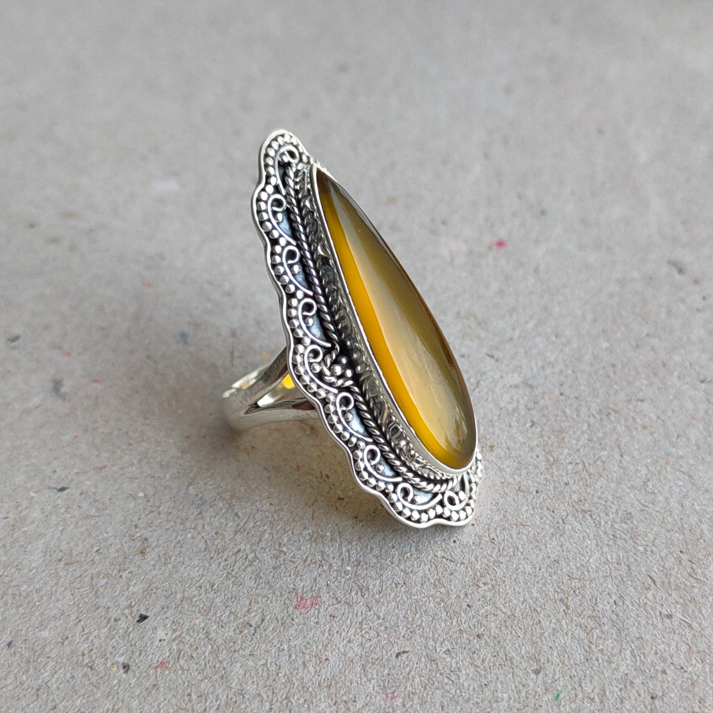 Boho Statement Ring - Yellow Calci Sterling Silver Ring - Hand Crafted Bohemian Ring-Bohemian Ring - Yellow Calci Rings -Gift for her Gifts