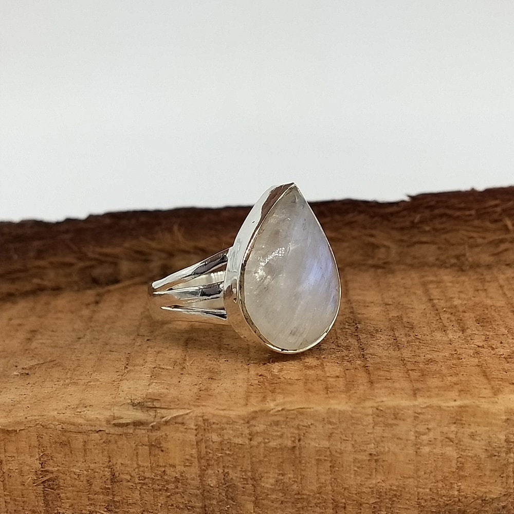 Moonstone Sterling Silver Ring - Hand Crafted Bohemian Ring-Bohemian Ring - Rainbow Moonstone- Boho silver ring , silver Rings -Gift for