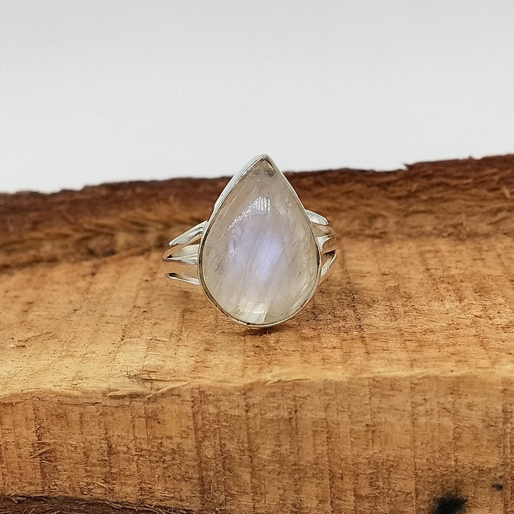 Moonstone Sterling Silver Ring - Hand Crafted Bohemian Ring-Bohemian Ring - Rainbow Moonstone- Boho silver ring , silver Rings -Gift for