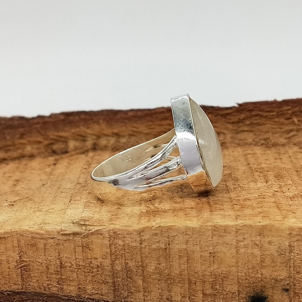 Moonstone Sterling Silver Ring - Hand Crafted Bohemian Ring-Bohemian Ring - Rainbow Moonstone- Boho silver ring , silver Rings -Gift for