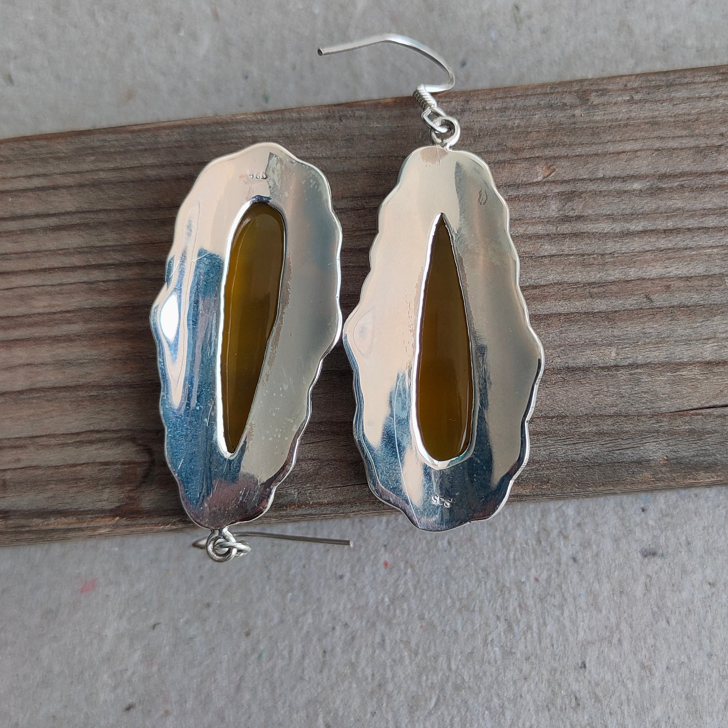 Yellow Calci 925 Sterling Silver - Handmade Earring -Yellow Calci Pear Shape Silver Earrings - Boho Earrings- Gift for Her- Unique Earring