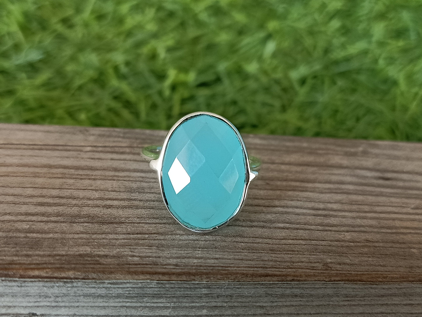Boho Statement Ring - Aqua Quartz Sterling Silver Ring - Hand Crafted Bohemian Ring-Bohemian Ring - Aqua Quartz - Rings , aqua calcy ring
