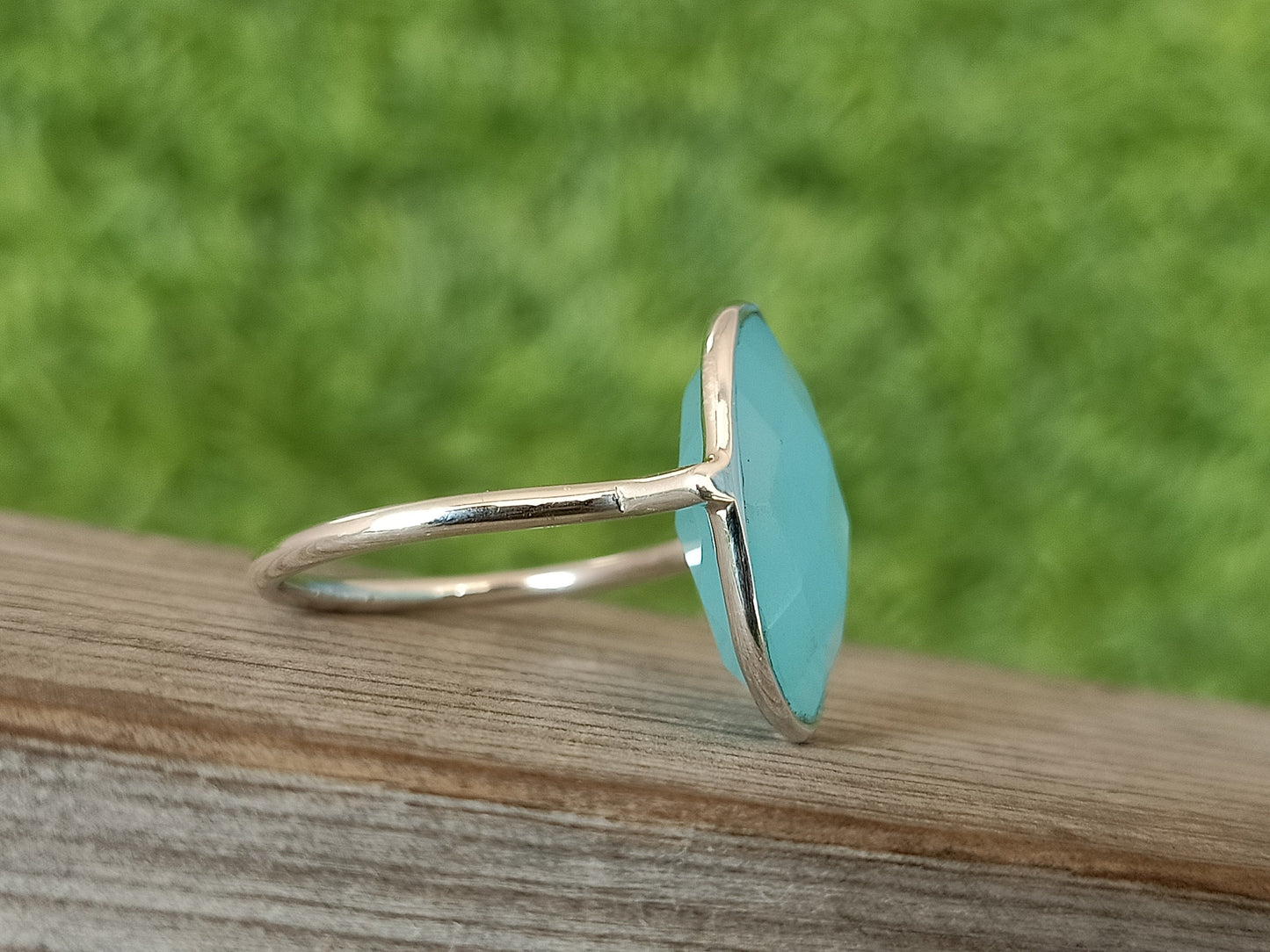 Boho Statement Ring - Aqua Quartz Sterling Silver Ring - Hand Crafted Bohemian Ring-Bohemian Ring - Aqua Quartz - Rings , aqua calcy ring