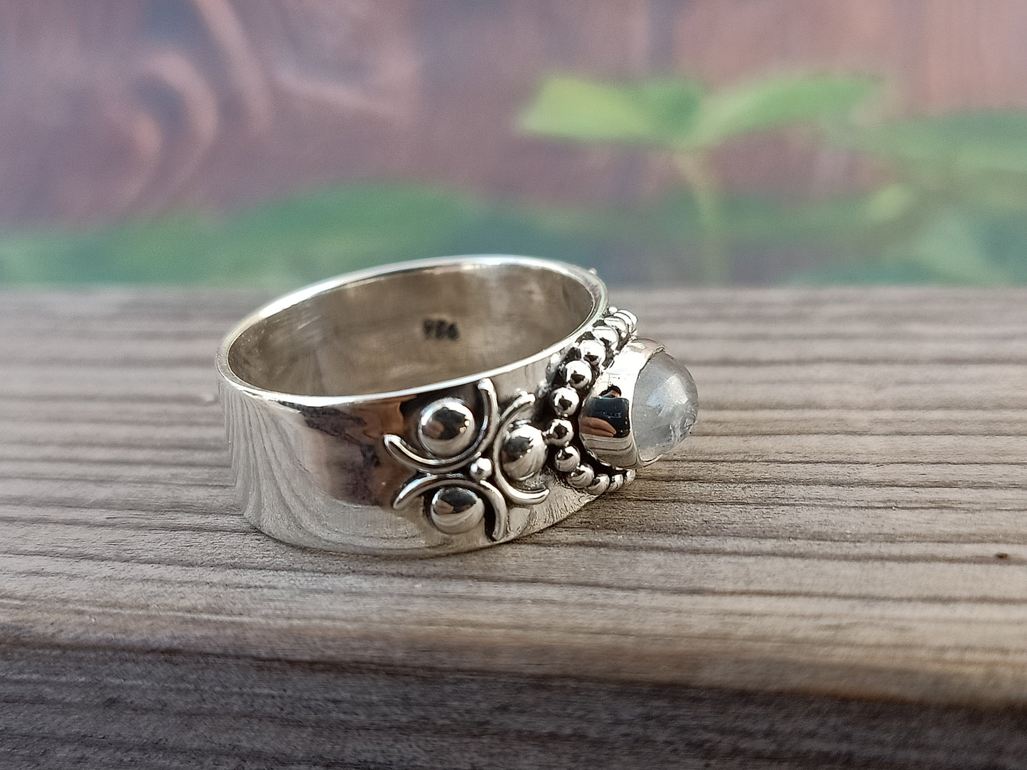 Regenbogen Mondstein Bandring, Sterling Silber Bandring, Einzigartiger Band Silberring, Handgemachter Silberring, Boho Band, Band, Silberring