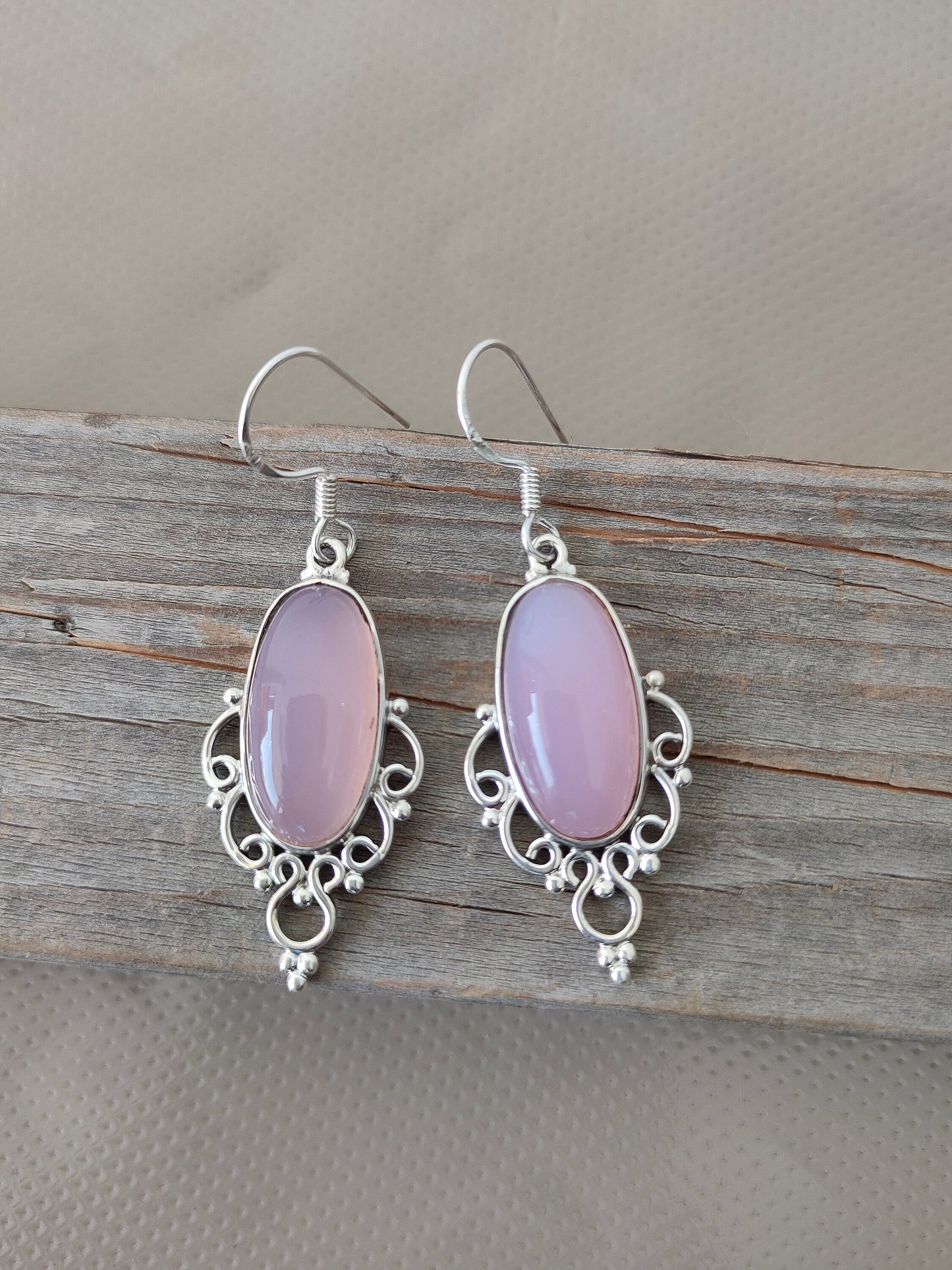 Rose Quartz 925 Sterling Silver Handmade Earring Rose Quartz Teardrop Shape Silver Earrings Boho Earrings Gift for Her