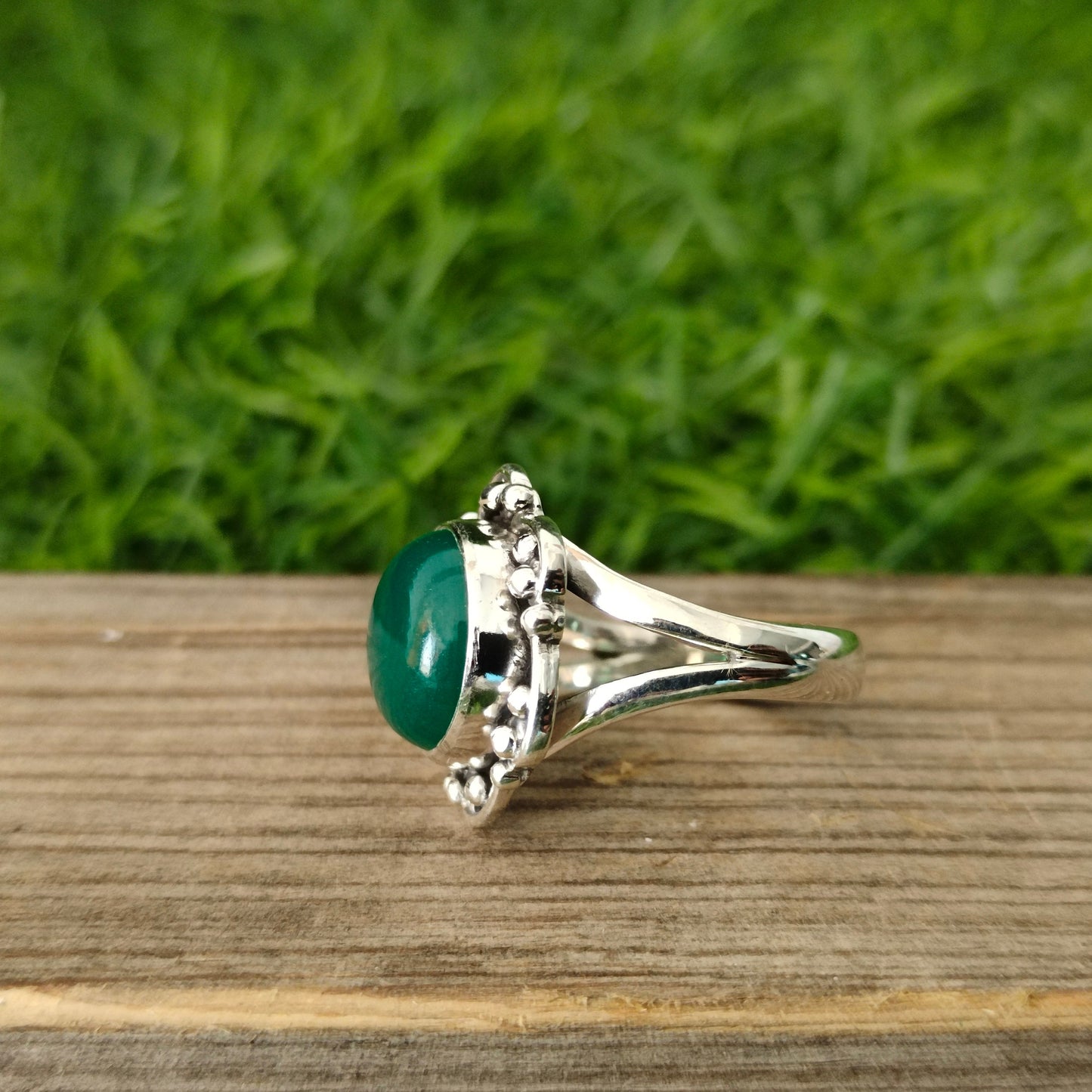 Boho Statement Ring - Green Onyx Sterling Silver Ring - Hand Crafted Bohemian Ring-Bohemian Ring - Green Onyx - Rings -Gift for