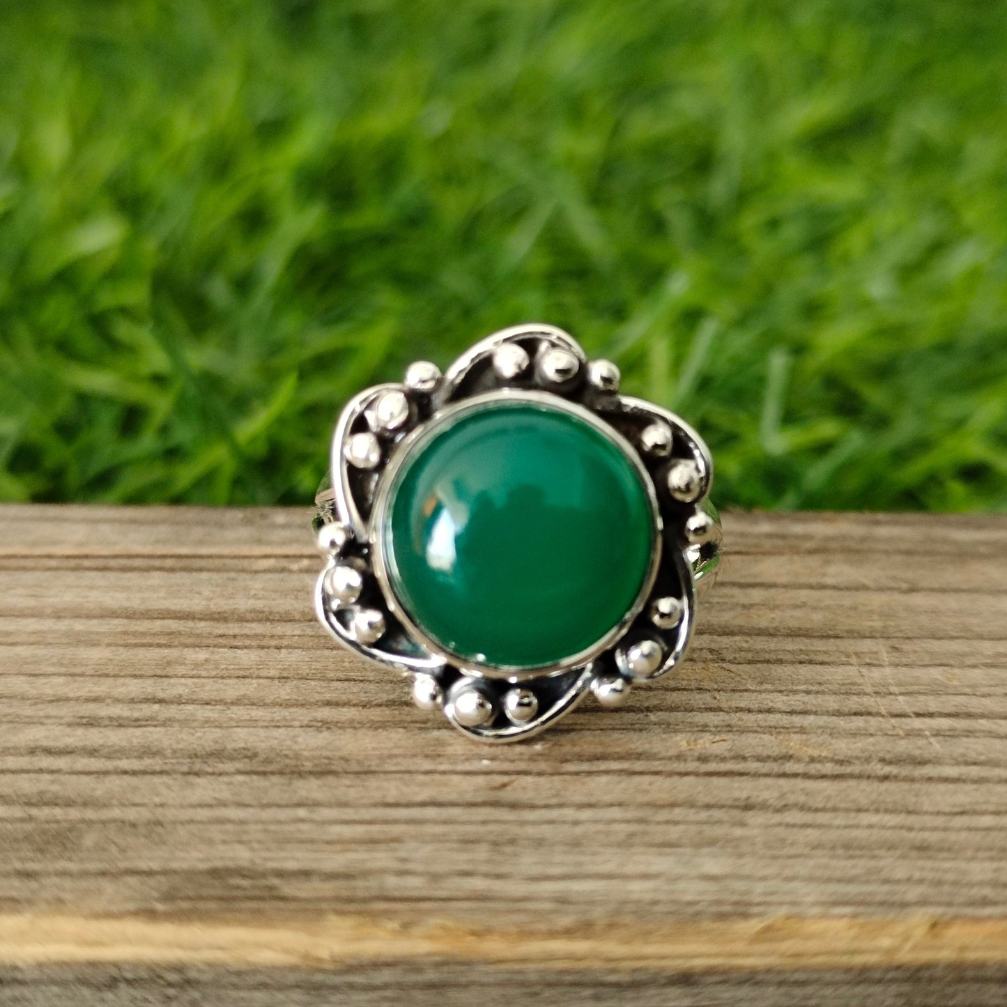 Boho Statement Ring - Green Onyx Sterling Silver Ring - Hand Crafted Bohemian Ring-Bohemian Ring - Green Onyx - Rings -Gift for