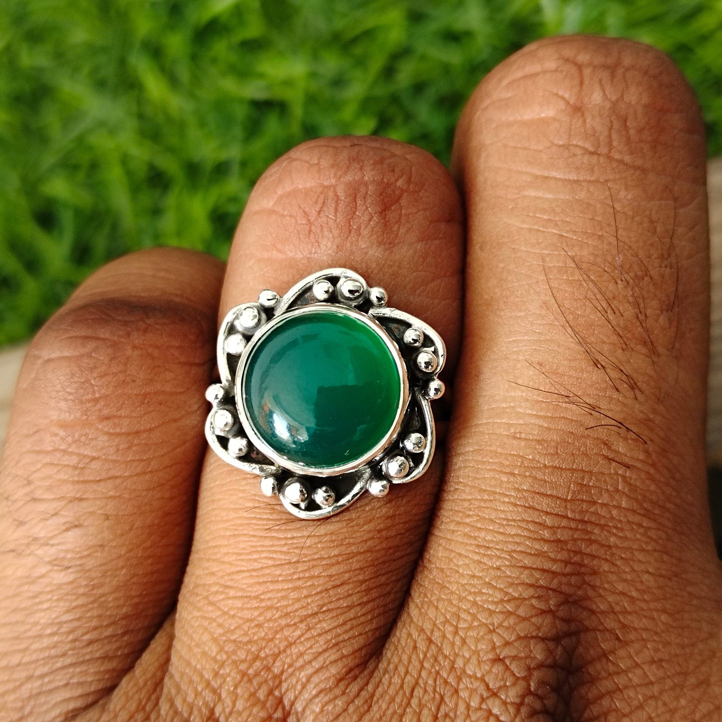 Boho Statement Ring - Green Onyx Sterling Silver Ring - Hand Crafted Bohemian Ring-Bohemian Ring - Green Onyx - Rings -Gift for
