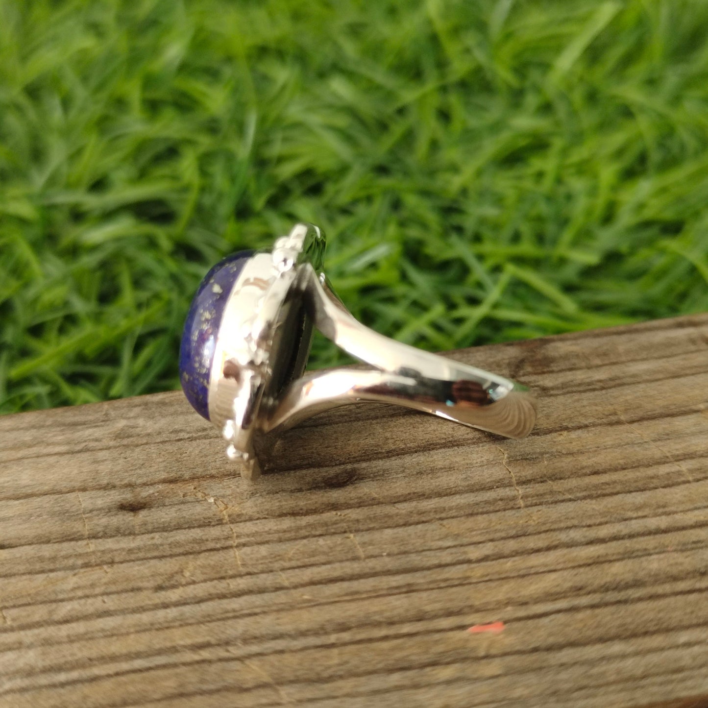 Boho Statement Ring - Lapis Sterling Silver Ring - Hand Crafted Bohemian Ring-Bohemian Ring - Lapis - Rings -Gift for Her- Round Ring