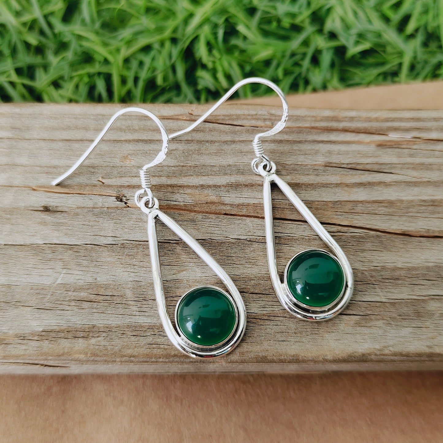 Green Onyx Sterling Silver Handmade Earring |Green Onyx Stone | Daily Wearable Earrings in Round Shape | Bezel Earrings Gifts - Green Onyx