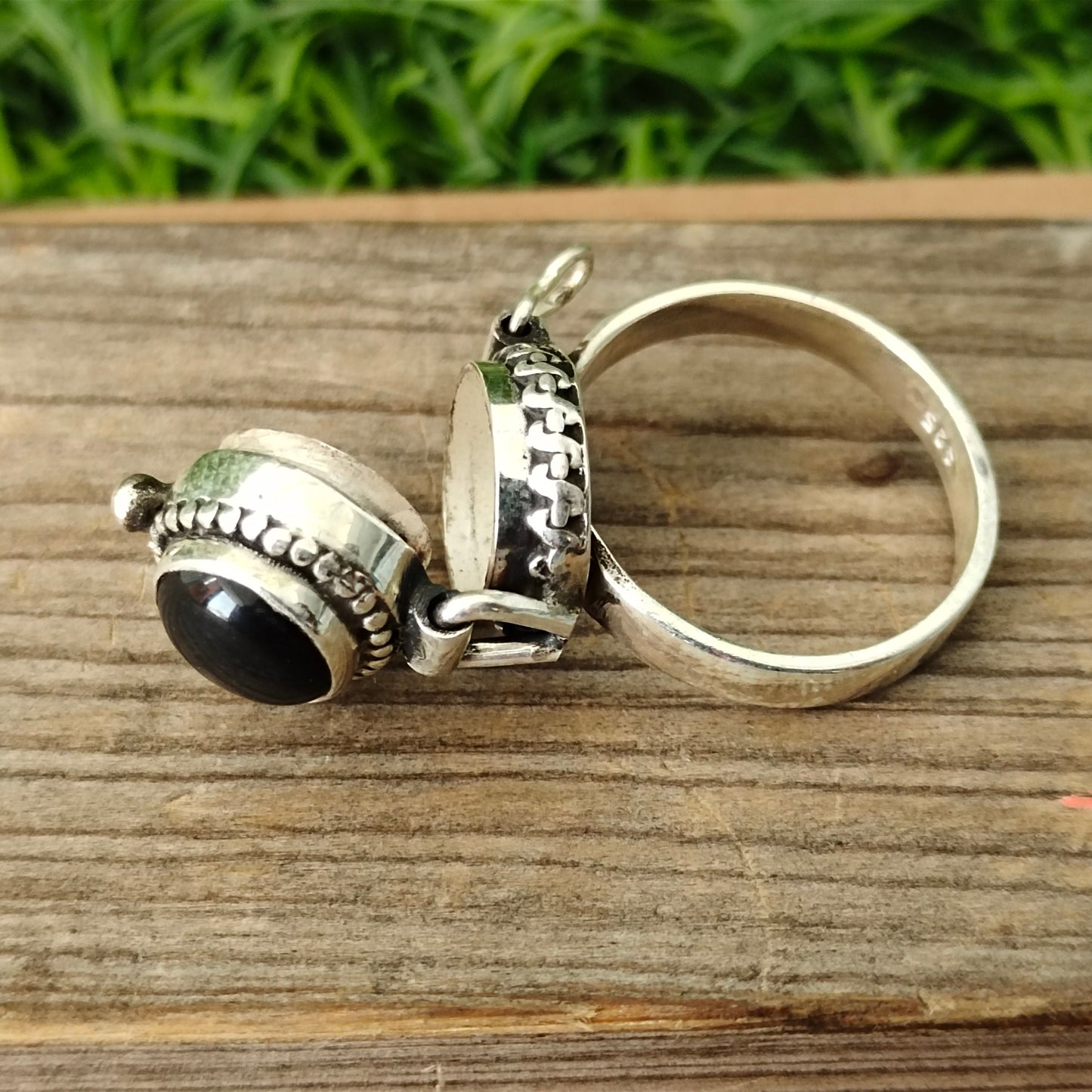 Einzigartiger Ring mit geheimer Botschaft, Ring aus 925er Sterlingsilber, Ring mit schwarzem Onyx, Ring mit Geburtsstein für Januar, Liebesring, kleiner Boxring, Geschenk