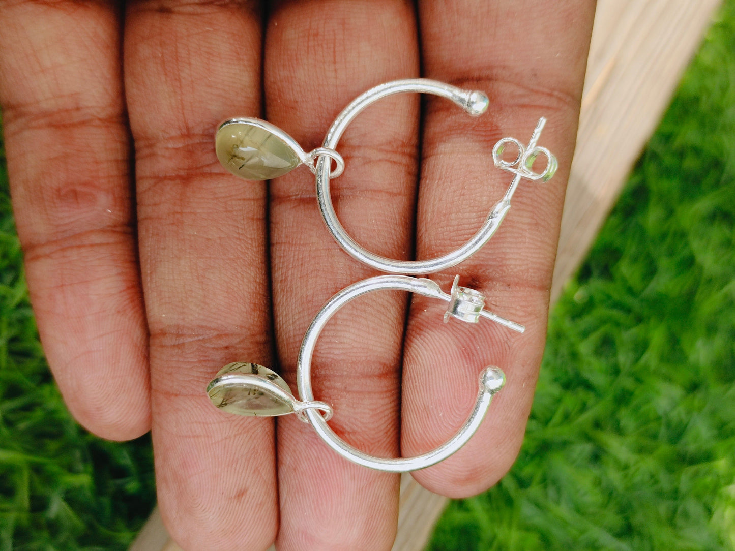 Prehnite Natural Gemstone 925 Sterling Silver Handmade Earring Prehnite Gemstone Oval Shape Silver Earrings Boho Earrings Gift for Her