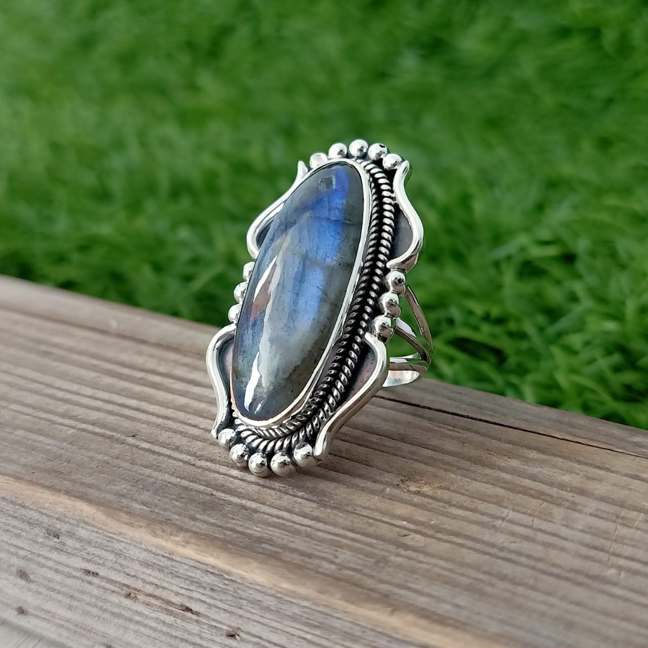 bague en argent labradorite, bague bohème, bague en argent, bague en argent fabriquée à la main, bague feu bleu, bague best-seller, grande bague, livraison gratuite