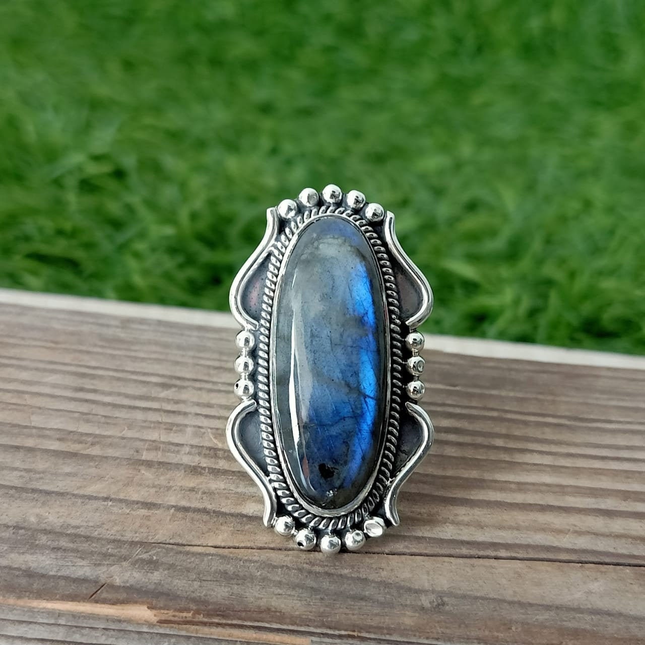 bague en argent labradorite, bague bohème, bague en argent, bague en argent fabriquée à la main, bague feu bleu, bague best-seller, grande bague, livraison gratuite