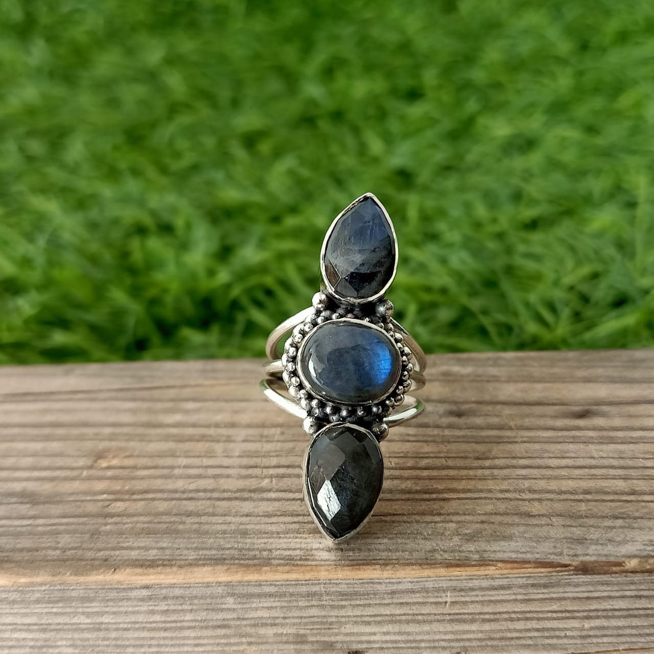 Labradorite Boho Ring,925 Sterling Silver Ring Labradorite 3 stone ring , big size ring , blue stone ring , jewelry silver ring,boho rings