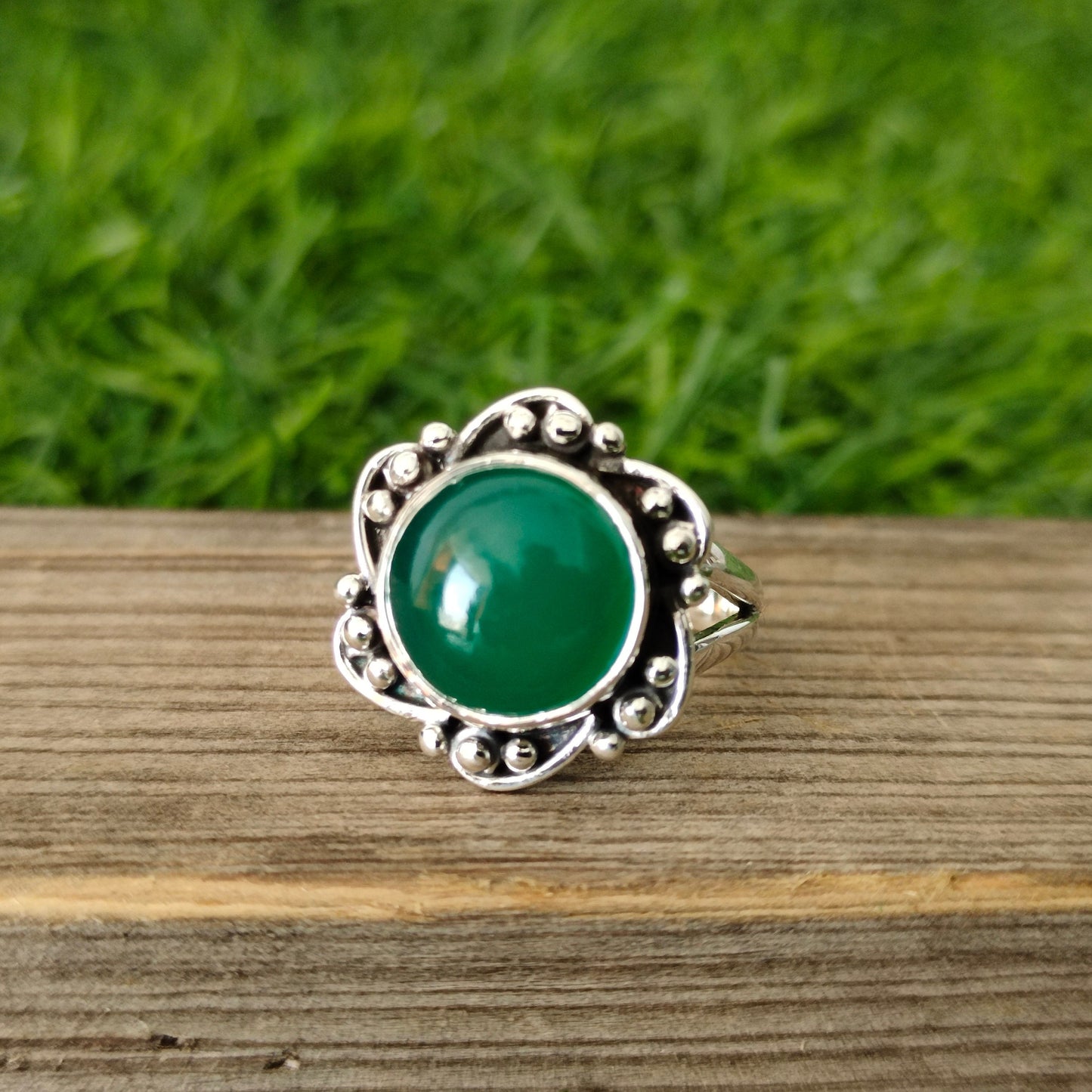 Boho Statement Ring - Green Onyx Sterling Silver Ring - Hand Crafted Bohemian Ring-Bohemian Ring - Green Onyx - Rings -Gift for