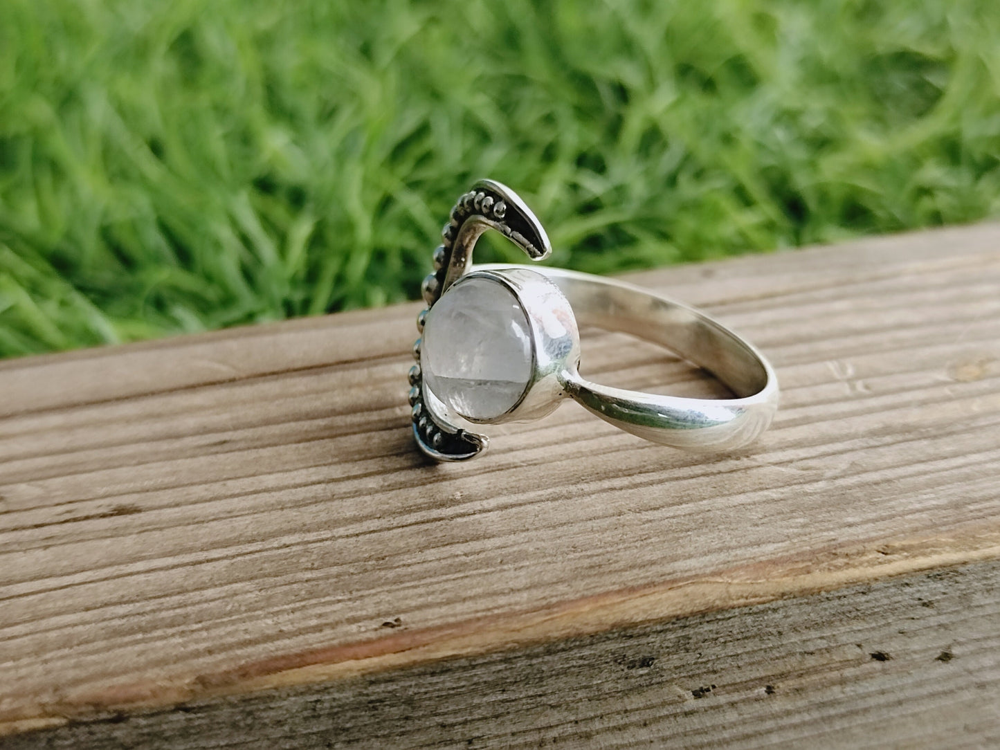 Moonstone Natural Gemstone Moon Shape Boho Statement Ring-Hand Crafted Bohemian Ring- Bohemian Ring - Sizable Ring - Gifts for her Moonstone