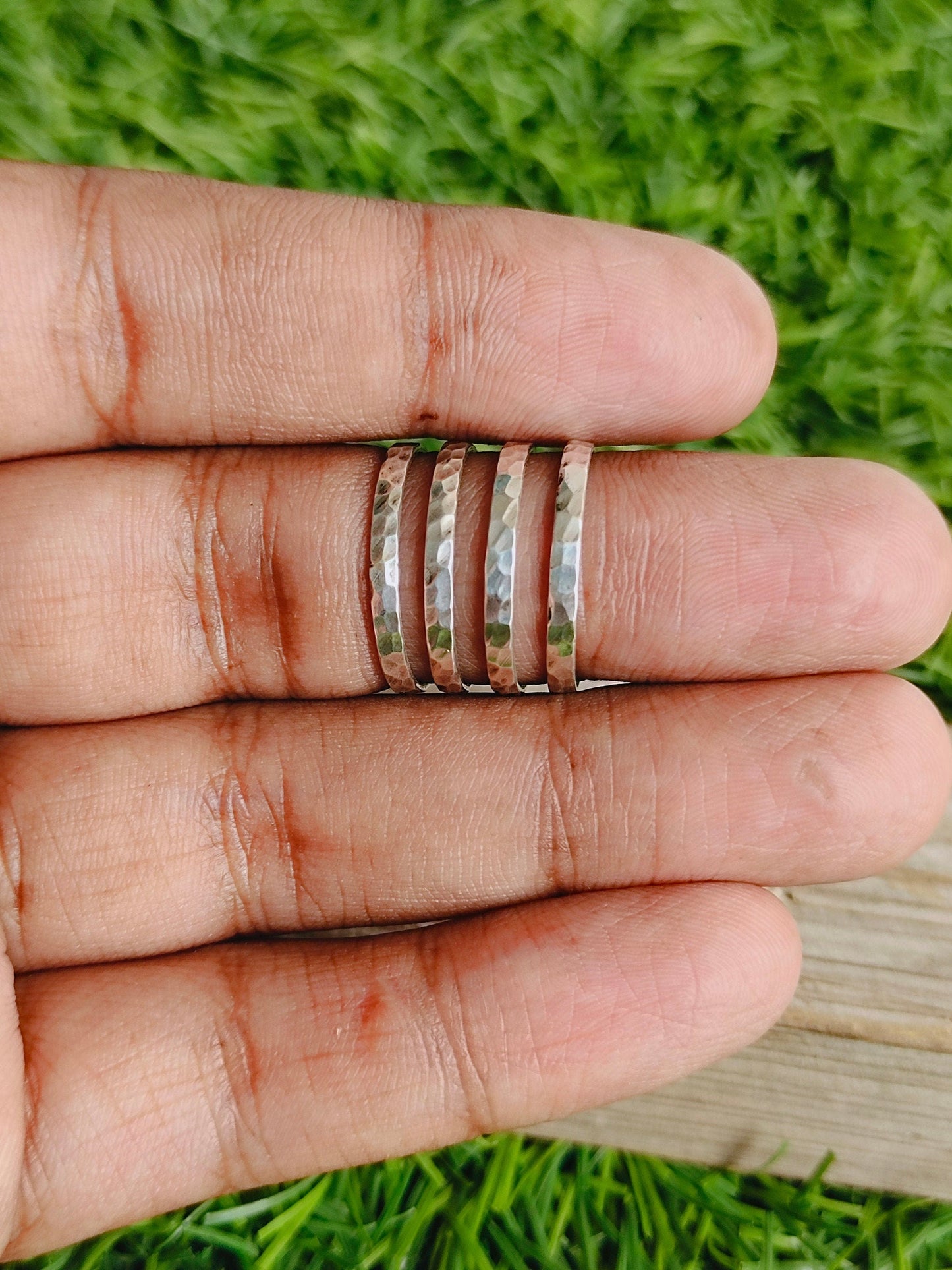 Bague empilable en argent martelé - Lot de 4 bagues - Bague bohème martelée 925 - Bagues empilables - Bague en argent sterling 925 - Bague Midi