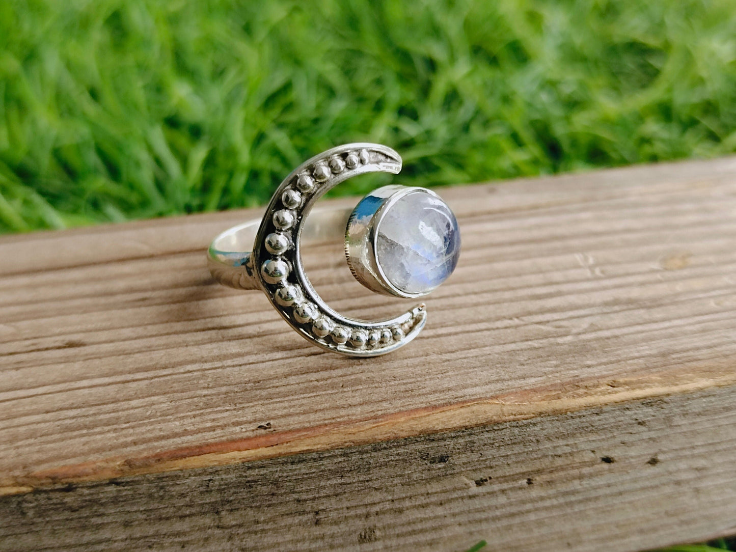 Moonstone Natural Gemstone Moon Shape Boho Statement Ring-Hand Crafted Bohemian Ring- Bohemian Ring - Sizable Ring - Gifts for her Moonstone