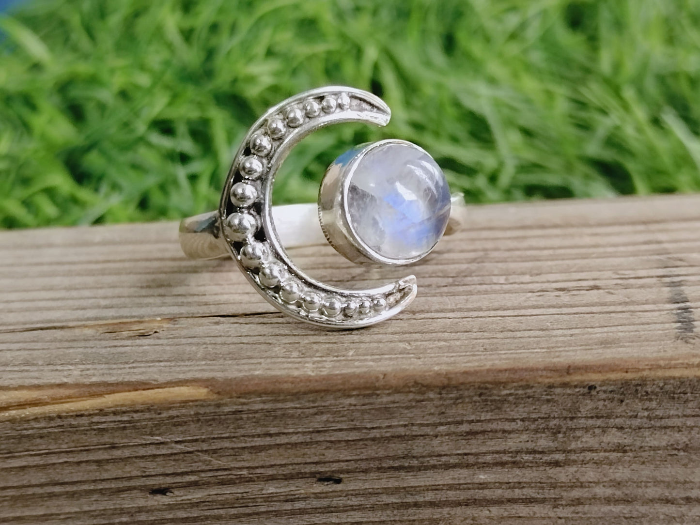 Moonstone Natural Gemstone Moon Shape Boho Statement Ring-Hand Crafted Bohemian Ring- Bohemian Ring - Sizable Ring - Gifts for her Moonstone