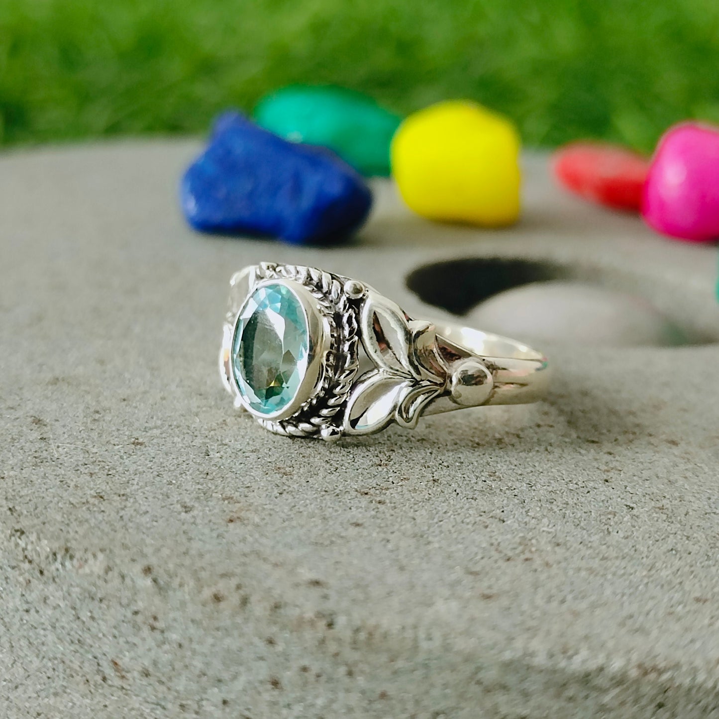 minimalistisch # Sommergeschenk # Boho Statement Ring | Blauer Topas Sterling Silber Ring | Boho Ring | Blauer Topas Ring | Ringe als Geschenk - Blauer Ring