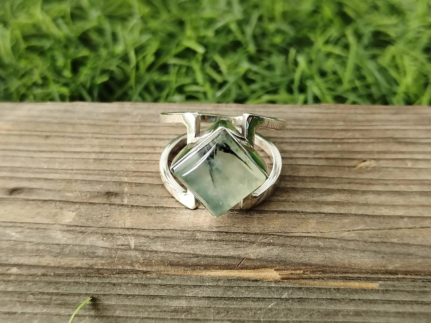 Prehnit Natürlicher Edelstein Ring -925 Sterling Silber Ring - Handgemachter Boho Ring - Prehnit Ring - Ringe - Quadratischer Ring - Freeship -best