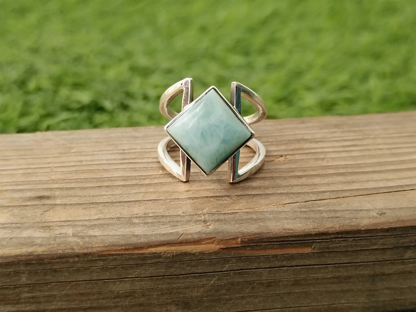 Larimar Natural Gemstone Ring -925 Sterling Silver Ring - Hand Crafted Bohemian Ring- Blue Larimar Ring- Rings - Gifts for her -Gifts