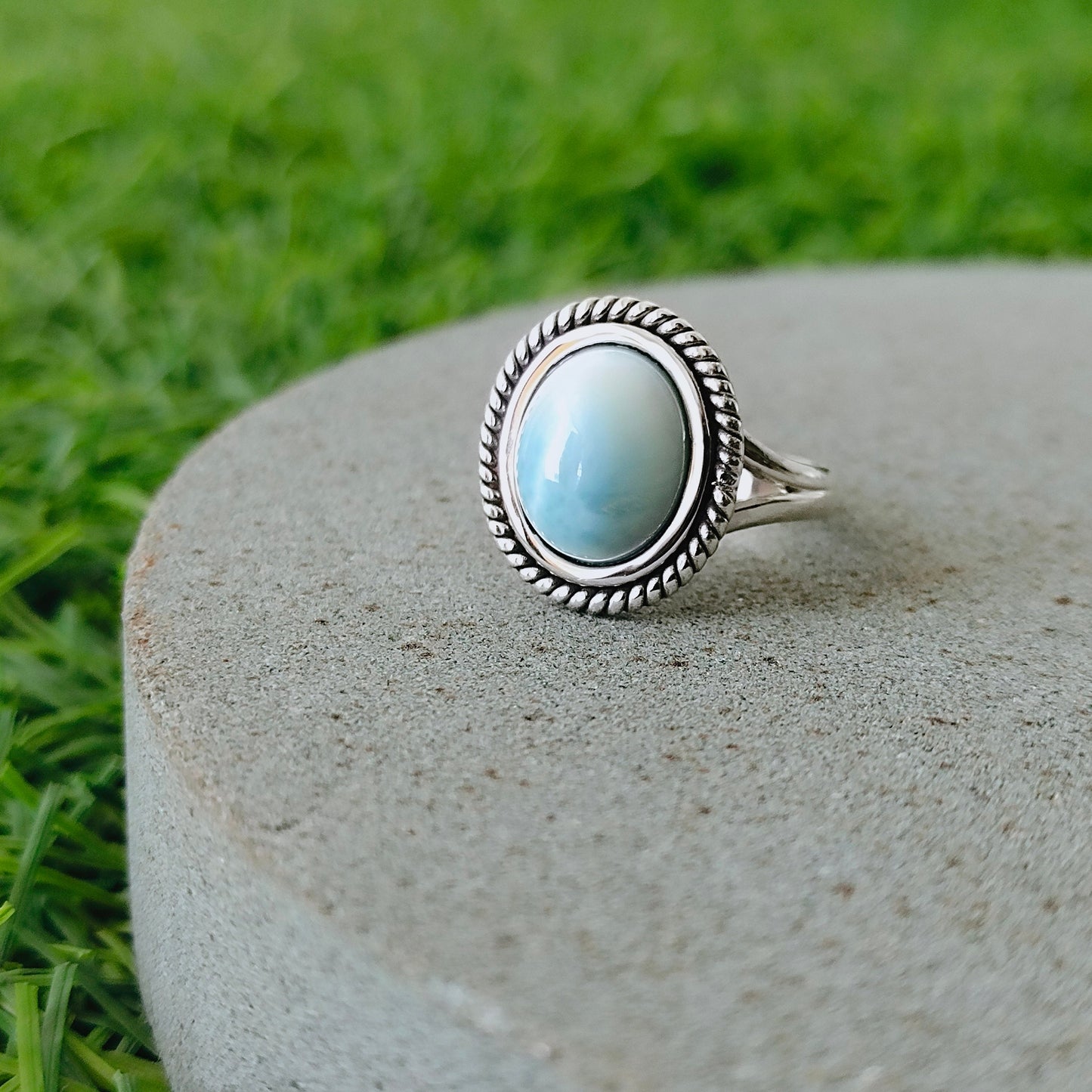 Natural Larimar top quality Stone ring - Larimar ring - 925 sterling silver ring - Oval shape ring - wedding Rings - silver rings- gifts