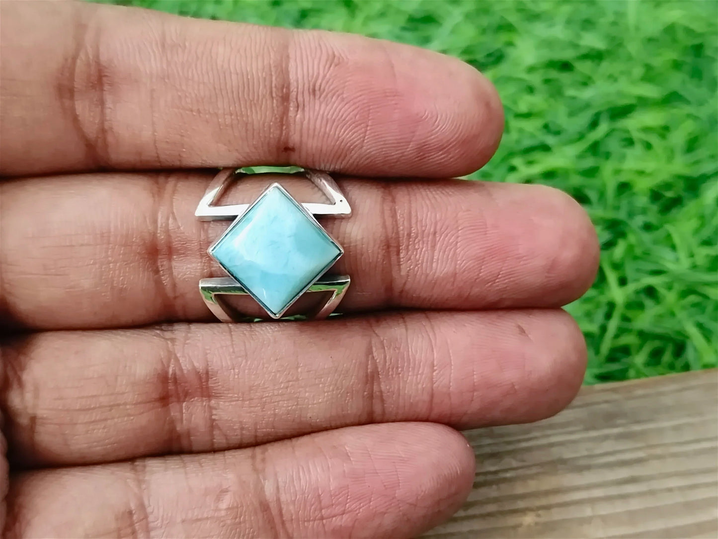 Larimar Natural Gemstone Ring -925 Sterling Silver Ring - Hand Crafted Bohemian Ring- Blue Larimar Ring- Rings - Gifts for her -Gifts
