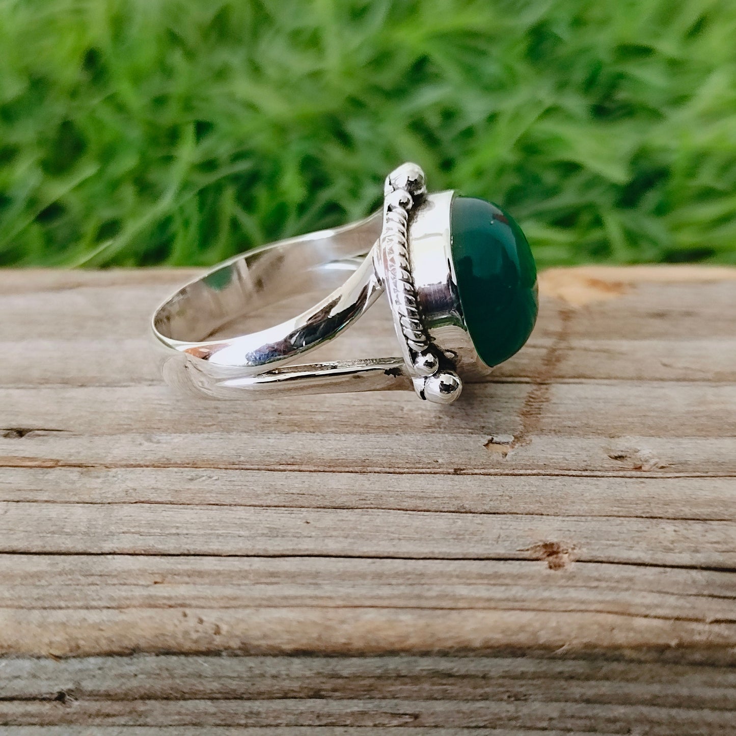 Boho Statement Ring - Green Onyx Sterling Silver Ring - Hand Crafted Bohemian Ring-Bohemian Ring - Green Onyx - Rings -Gift for
