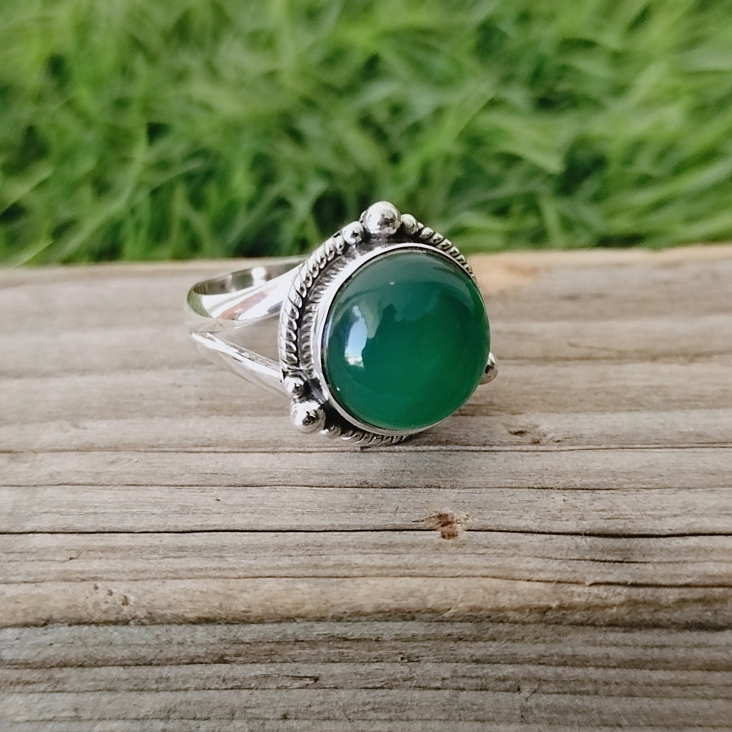 Boho Statement Ring - Green Onyx Sterling Silver Ring - Hand Crafted Bohemian Ring-Bohemian Ring - Green Onyx - Rings -Gift for