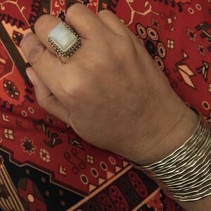 Moonstone Boho Ring - Rainbow Moonstone Sterling Silver Ring - Hand Crafted Bohemian Ring-Bohemian Ring - Square Shape Moonstone ring ,Gift