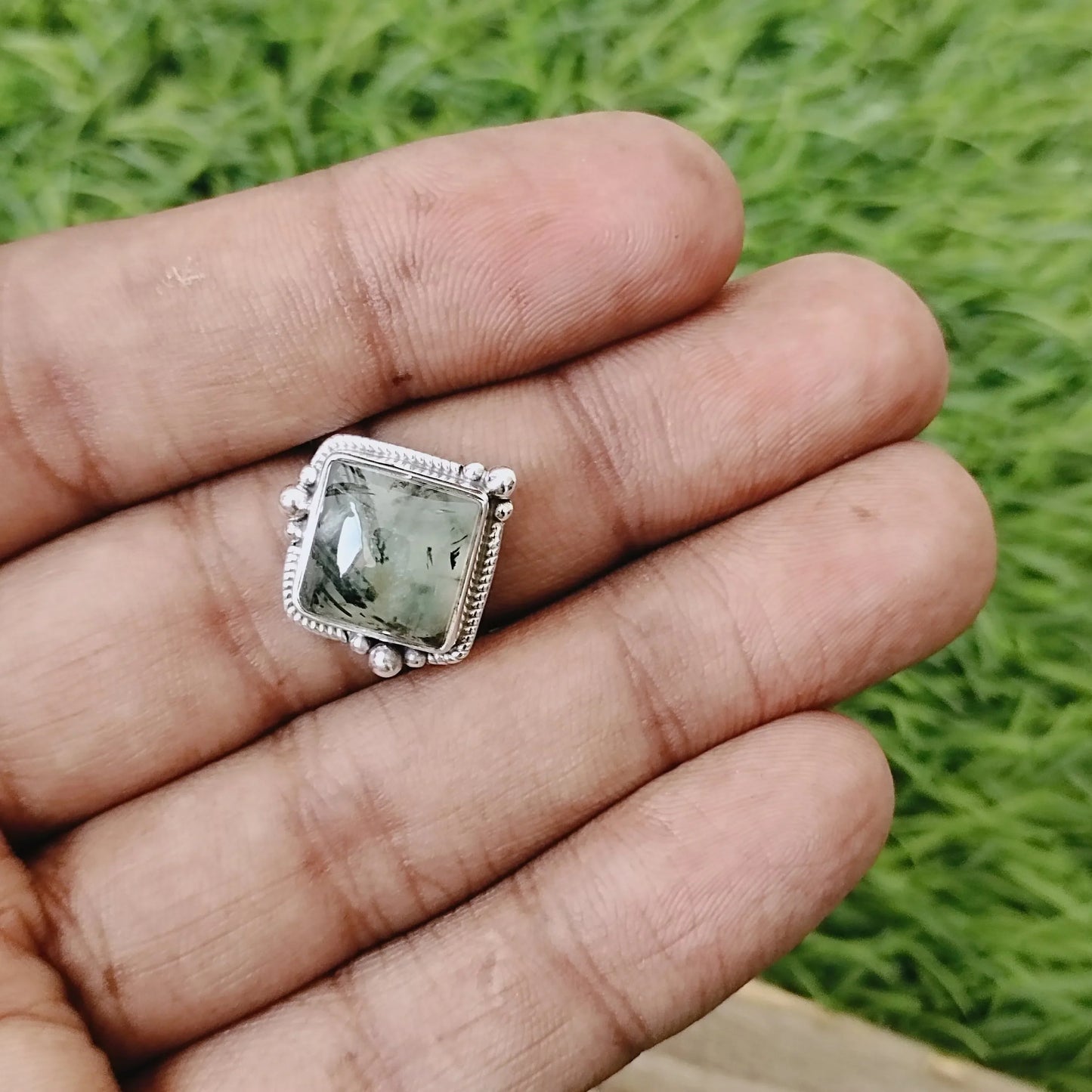 Prehnit Natürlicher Edelstein Ring - 925 Sterling Silber Ring - Handgemachter Boho Ring - Prehnit Ring - Ringe - Geschenke für sie - Statement Ring